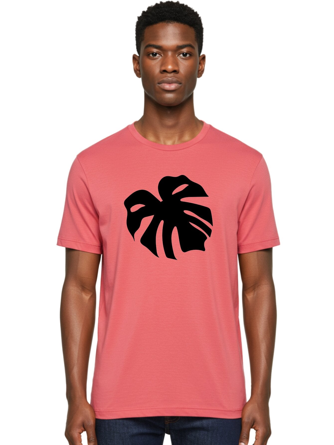 Monstera-Leaf-1 Men'S Graphic Tee, 100% Cotton, Comfortable Casual Summer Wear, Machine Washable, Tropical Leaf, Monstera Deliciosa, Exotic Foliage, Jungle Plants, Unique Shapes, Leafy Greens, Black Silhouette -  Aaa466 16
