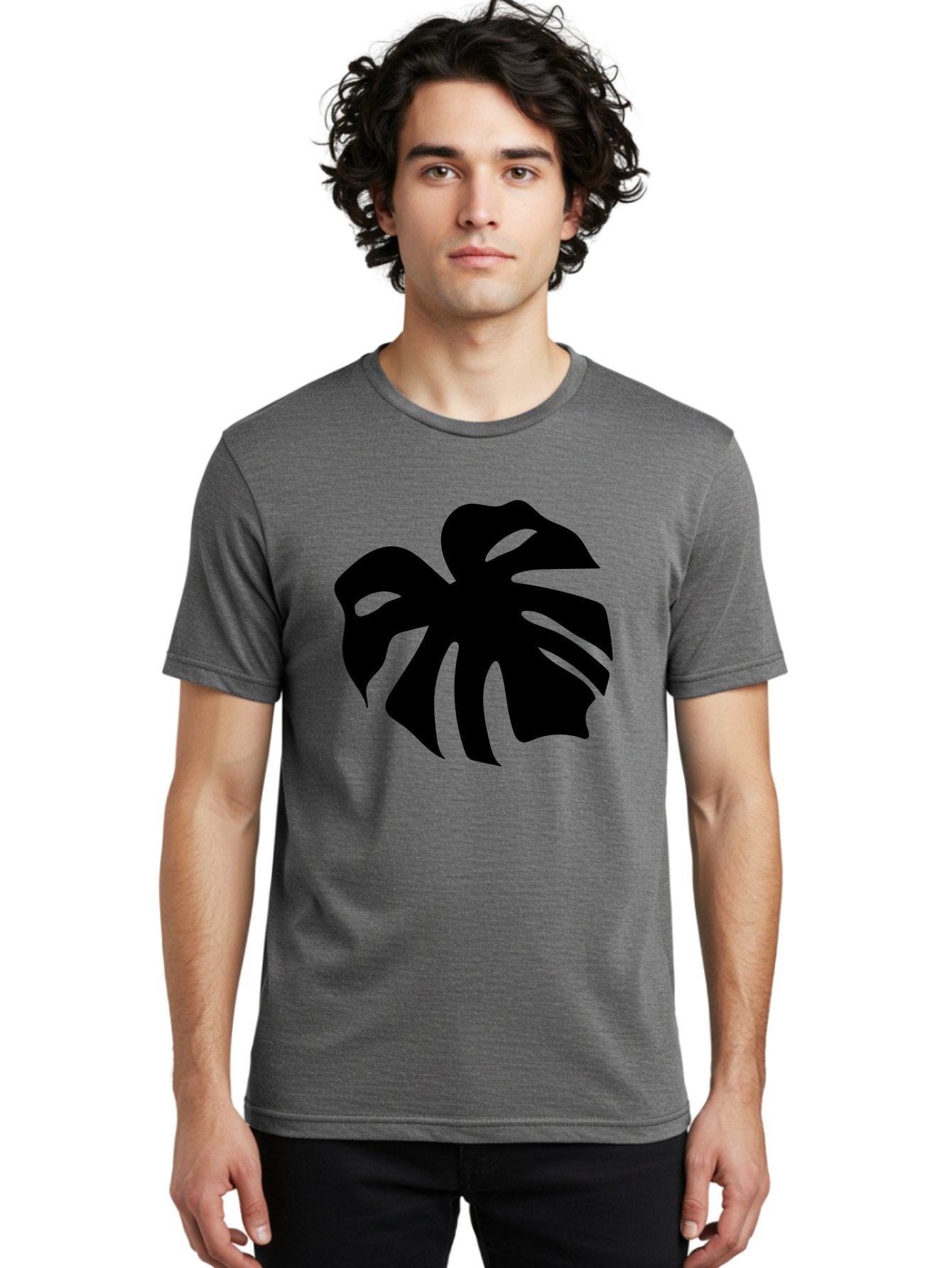 Monstera-Leaf-1 Men'S Graphic Tee, 100% Cotton, Comfortable Casual Summer Wear, Machine Washable, Tropical Leaf, Monstera Deliciosa, Exotic Foliage, Jungle Plants, Unique Shapes, Leafy Greens, Black Silhouette -  Aaa466 30