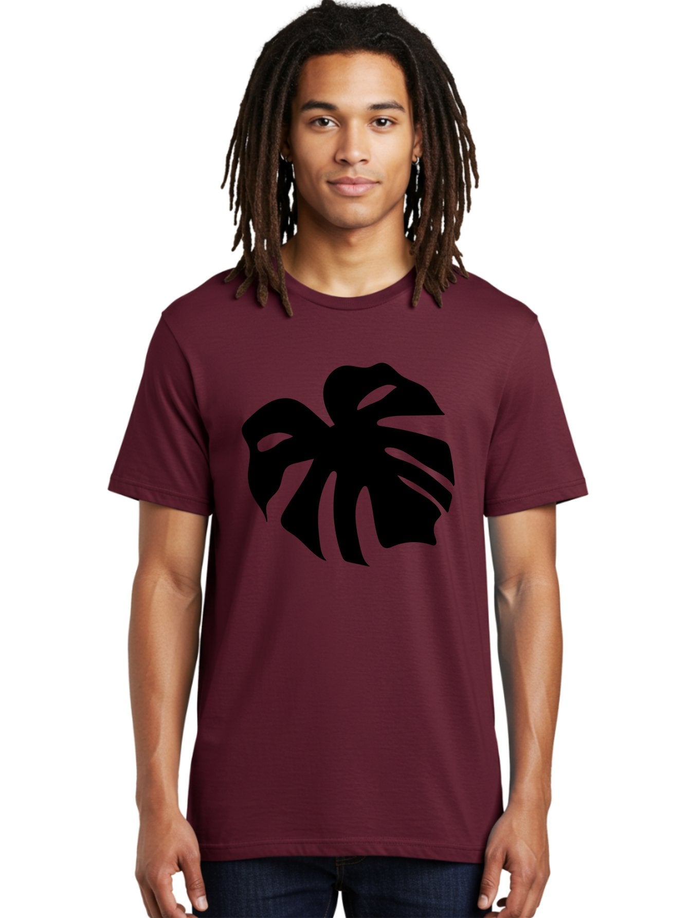 Monstera-Leaf-1 Men'S Graphic Tee, 100% Cotton, Comfortable Casual Summer Wear, Machine Washable, Tropical Leaf, Monstera Deliciosa, Exotic Foliage, Jungle Plants, Unique Shapes, Leafy Greens, Black Silhouette -  Aaa466 18