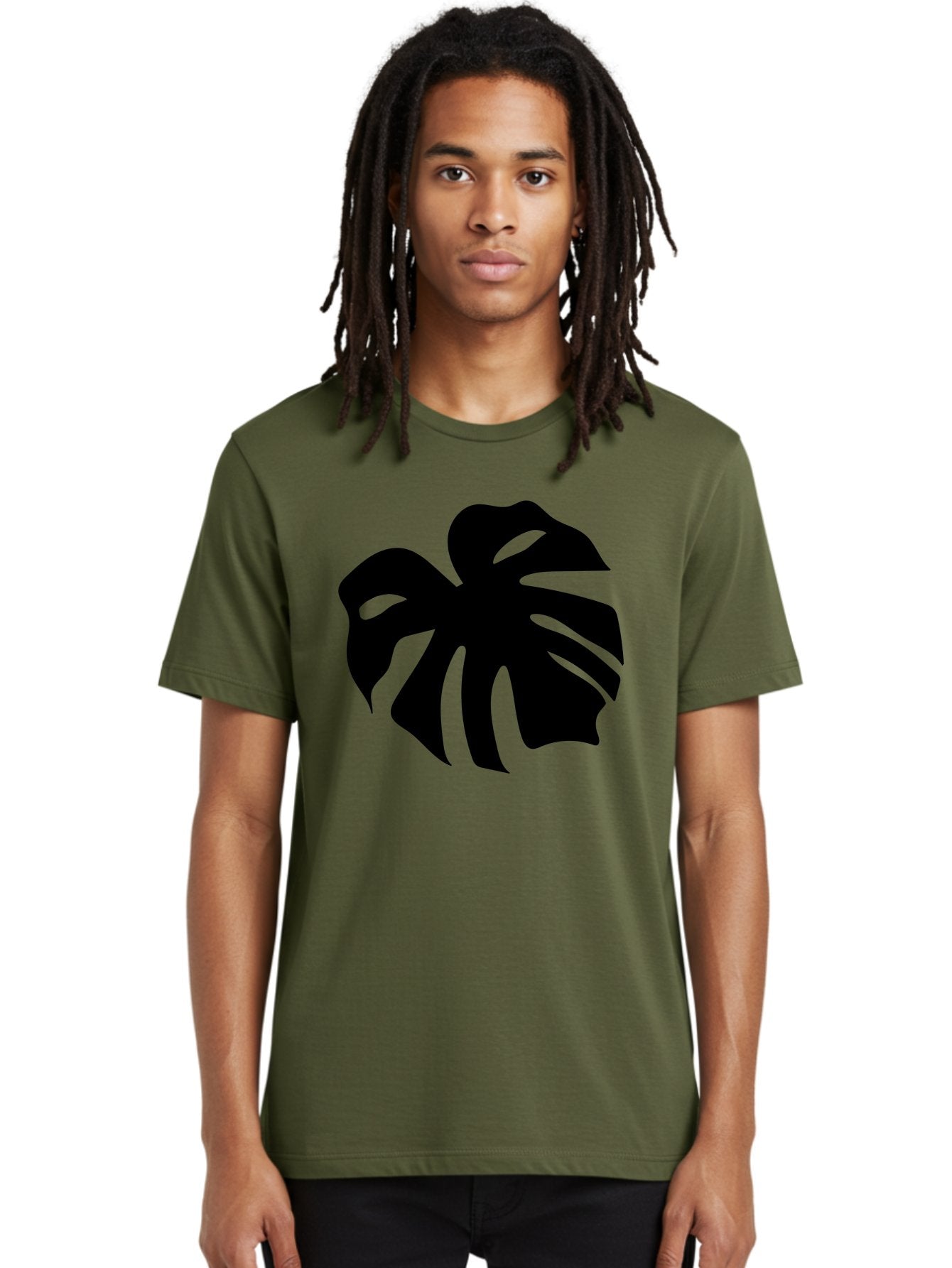 Monstera-Leaf-1 Men'S Graphic Tee, 100% Cotton, Comfortable Casual Summer Wear, Machine Washable, Tropical Leaf, Monstera Deliciosa, Exotic Foliage, Jungle Plants, Unique Shapes, Leafy Greens, Black Silhouette -  Aaa466