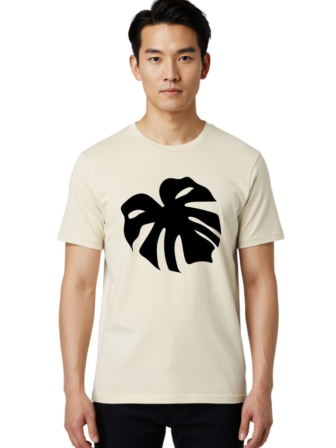 Monstera-Leaf-1 Men'S Graphic Tee, 100% Cotton, Comfortable Casual Summer Wear, Machine Washable, Tropical Leaf, Monstera Deliciosa, Exotic Foliage, Jungle Plants, Unique Shapes, Leafy Greens, Black Silhouette -  Aaa466 12