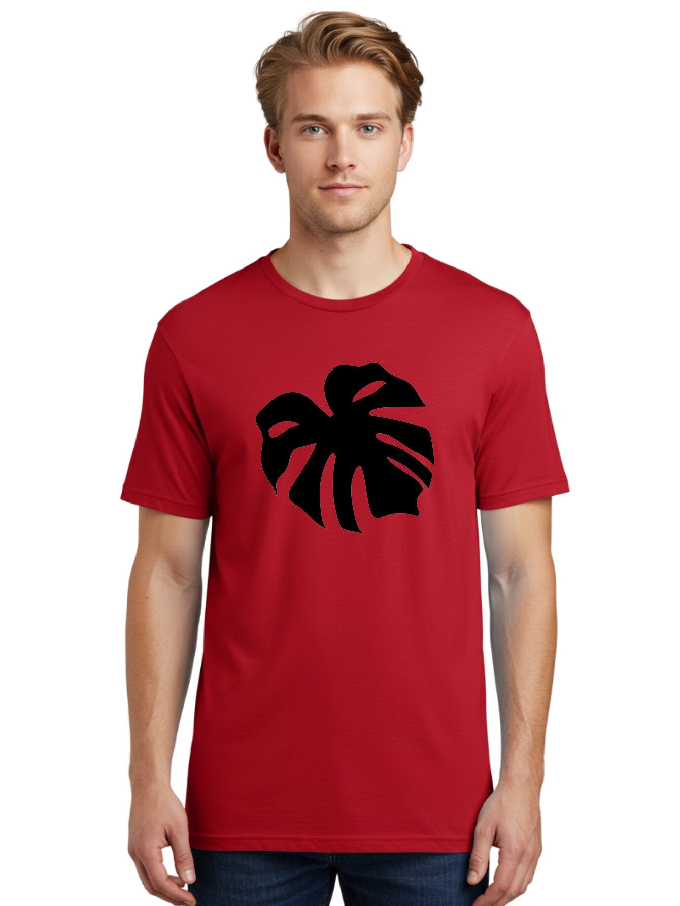 Monstera-Leaf-1 Men'S Graphic Tee, 100% Cotton, Comfortable Casual Summer Wear, Machine Washable, Tropical Leaf, Monstera Deliciosa, Exotic Foliage, Jungle Plants, Unique Shapes, Leafy Greens, Black Silhouette -  Aaa466 28