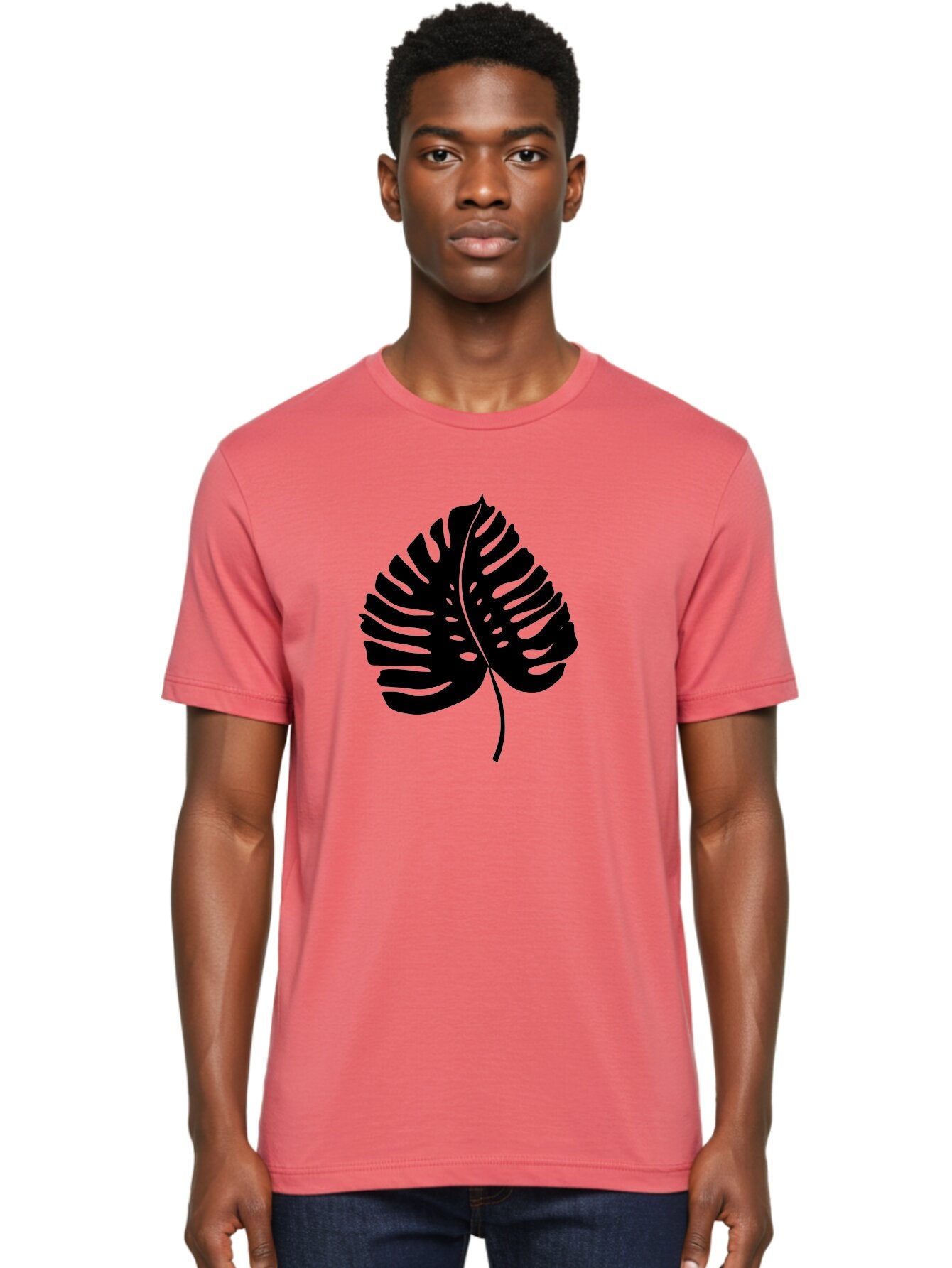 Monstera-Leaf-2 Men'S Graphic Tee, 100% Cotton, Comfortable Casual Summer Wear, Machine Washable, Tropical Leaf, Monstera Deliciosa, Exotic Foliage, Black Silhouette, Minimalist Design, Nature-Inspired Art, Botanical Illustration, -  Aaa467 26