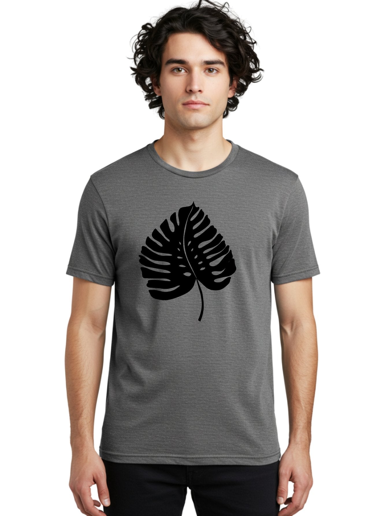 Monstera-Leaf-2 Men'S Graphic Tee, 100% Cotton, Comfortable Casual Summer Wear, Machine Washable, Tropical Leaf, Monstera Deliciosa, Exotic Foliage, Black Silhouette, Minimalist Design, Nature-Inspired Art, Botanical Illustration, -  Aaa467 18