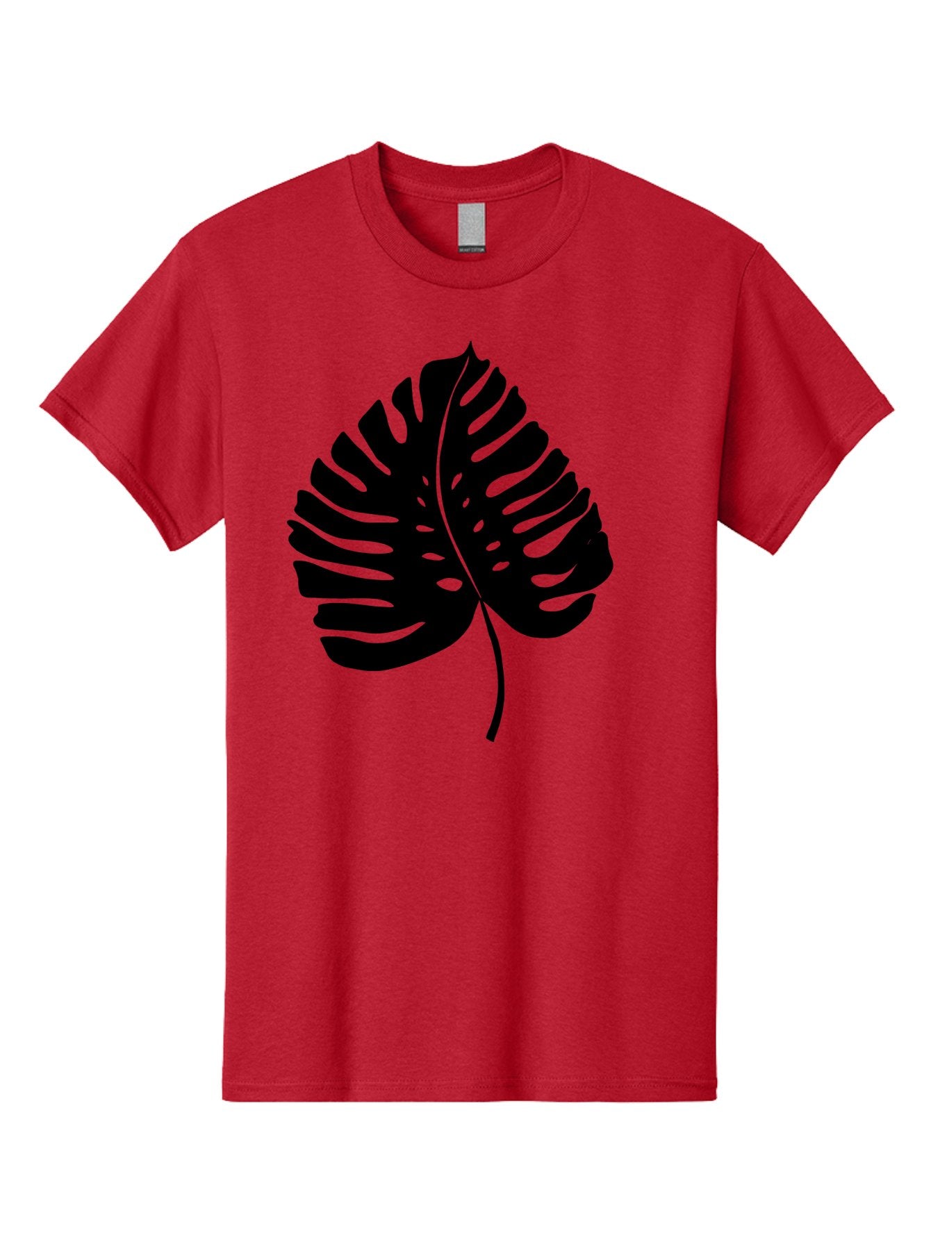 Monstera-Leaf-2 Men'S Graphic Tee, 100% Cotton, Comfortable Casual Summer Wear, Machine Washable, Tropical Leaf, Monstera Deliciosa, Exotic Foliage, Black Silhouette, Minimalist Design, Nature-Inspired Art, Botanical Illustration, -  Aaa467