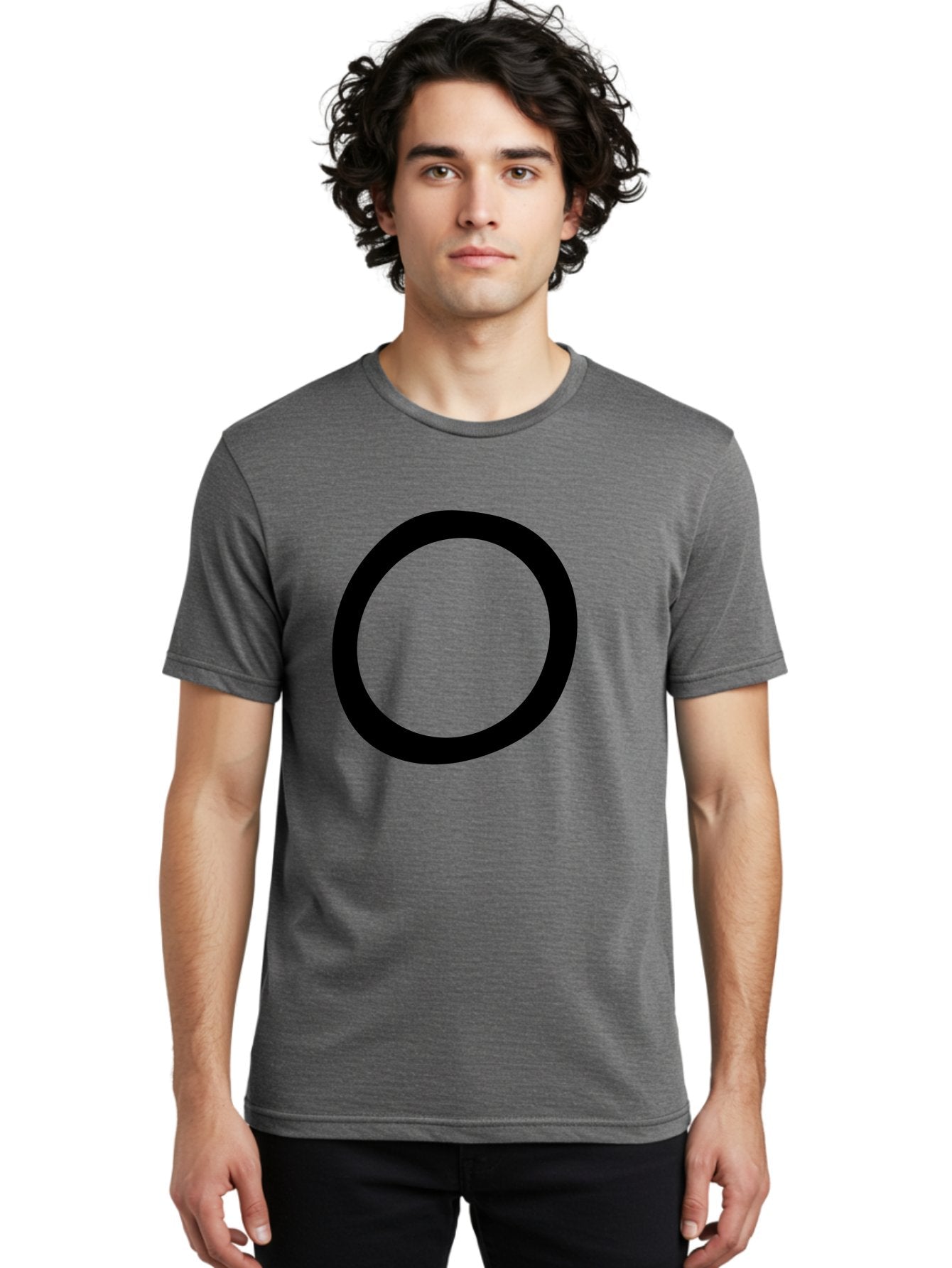 O Men'S Graphic Tee, 100% Cotton, Comfortable Casual Summer Wear, Machine Washable, Black Circle, Simple Shape, Minimalist Design, Bold Graphics, Modern Art, Abstract Symbol, Geometric Figure -  Aaa472