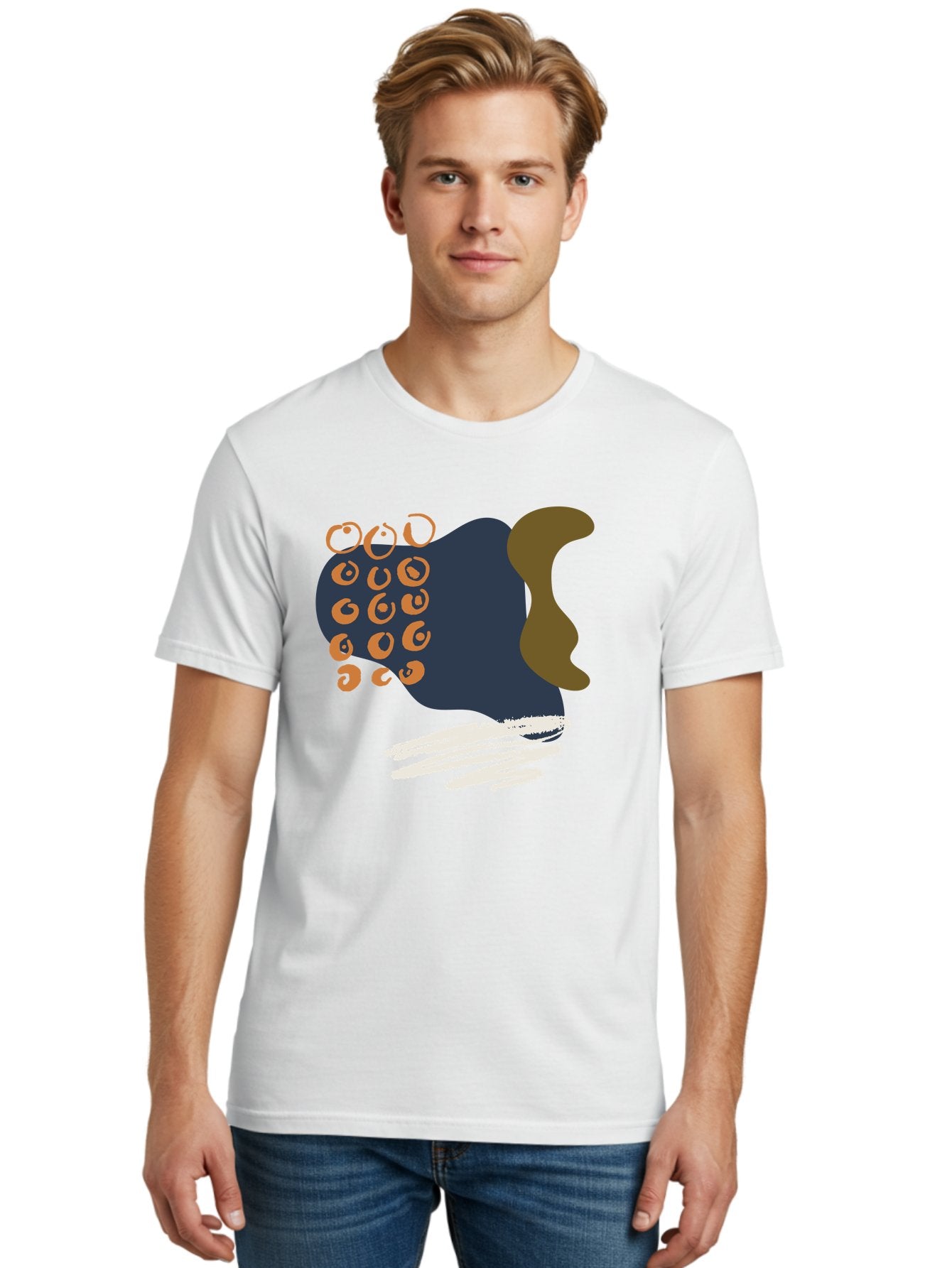 Octopus Men'S Graphic Tee, 100% Cotton, Comfortable Casual Summer Wear, Machine Washable, Octopus, Underwater Creature, Sea Animal, Abstract Art, Digital Illustration, Navy Blue, Orange, Brown And White Colors, Tentacles, Suckers, -  Aaa473