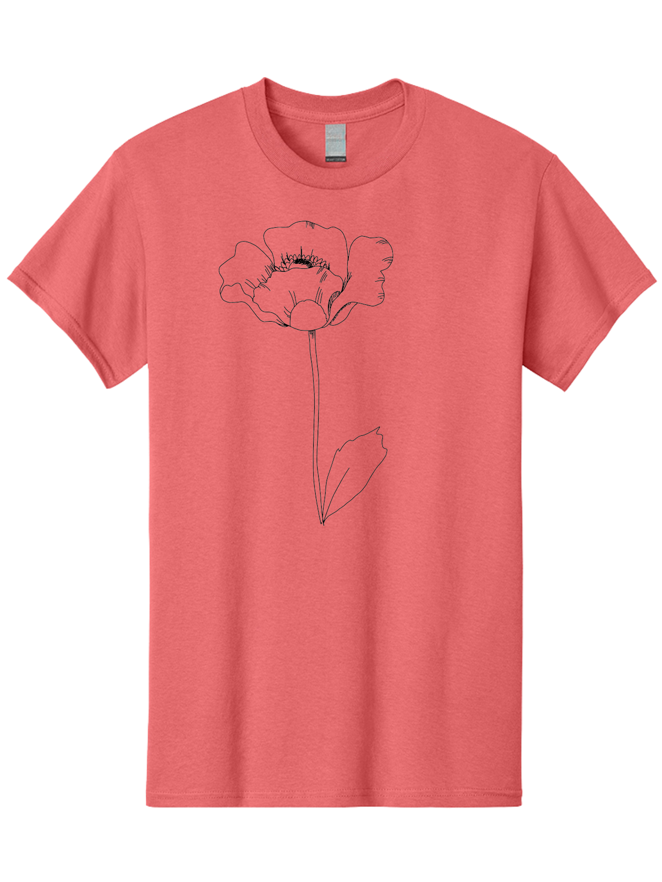 Poppy Men'S Graphic Tee, 100% Cotton, Comfortable Casual Summer Wear, Machine Washable, Simple Line Art, Poppy Flower, Minimalist Design, Delicate Outline, Single Stem, Leaves, Natural Simplicity, Modern Illustration -  Aaa476 13