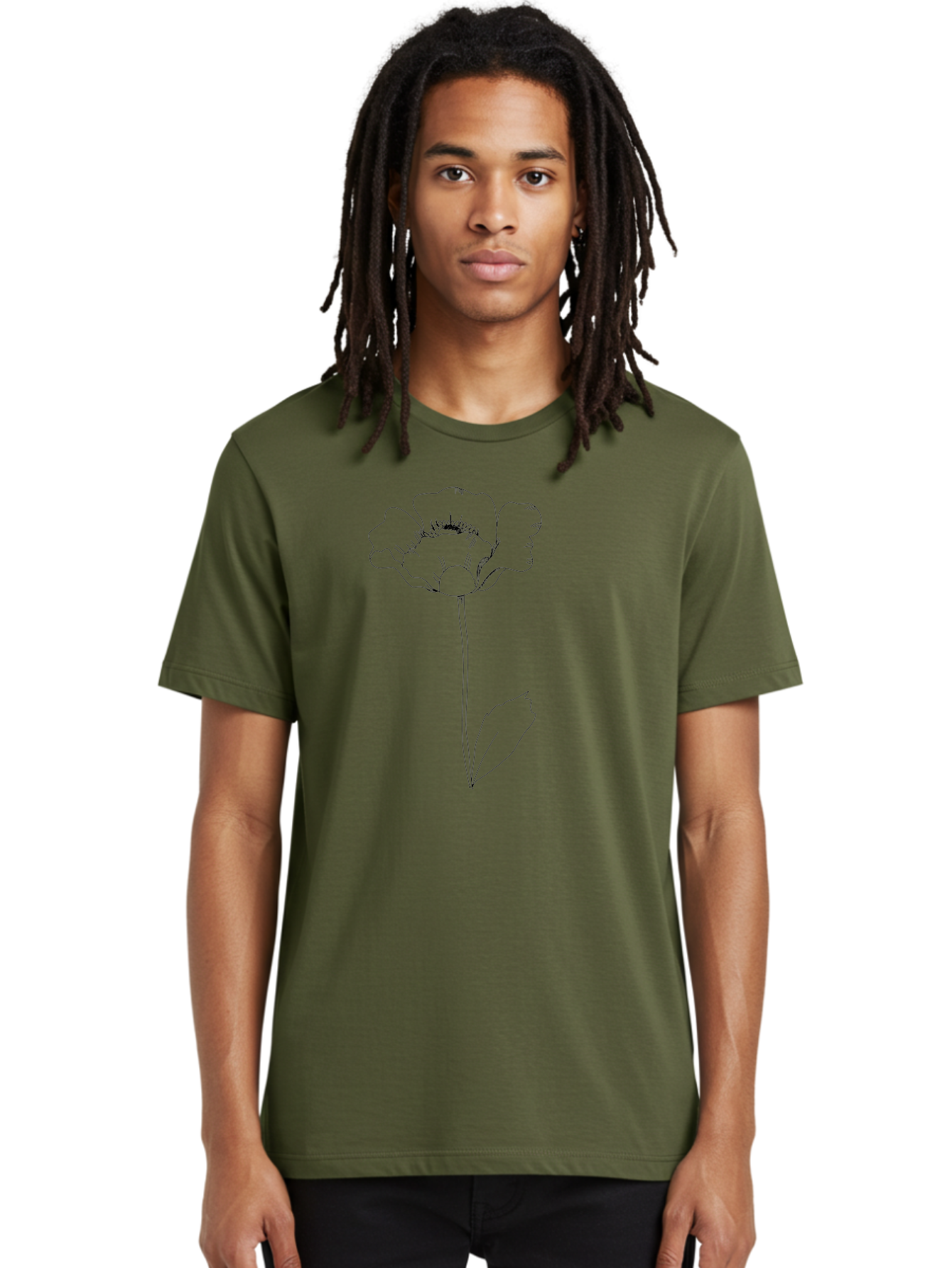 Poppy Men'S Graphic Tee, 100% Cotton, Comfortable Casual Summer Wear, Machine Washable, Simple Line Art, Poppy Flower, Minimalist Design, Delicate Outline, Single Stem, Leaves, Natural Simplicity, Modern Illustration -  Aaa476 28