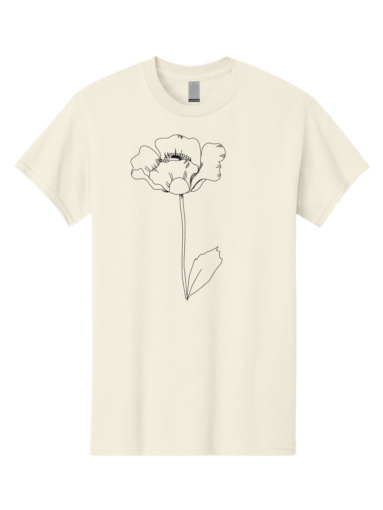 Poppy Men'S Graphic Tee, 100% Cotton, Comfortable Casual Summer Wear, Machine Washable, Simple Line Art, Poppy Flower, Minimalist Design, Delicate Outline, Single Stem, Leaves, Natural Simplicity, Modern Illustration -  Aaa476 29