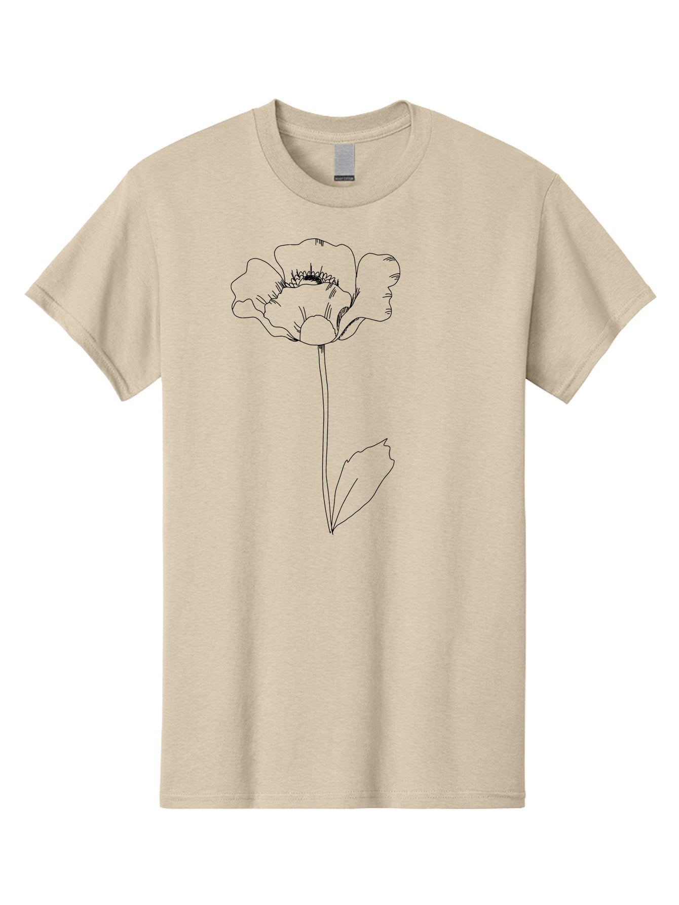 Poppy Men'S Graphic Tee, 100% Cotton, Comfortable Casual Summer Wear, Machine Washable, Simple Line Art, Poppy Flower, Minimalist Design, Delicate Outline, Single Stem, Leaves, Natural Simplicity, Modern Illustration -  Aaa476 11