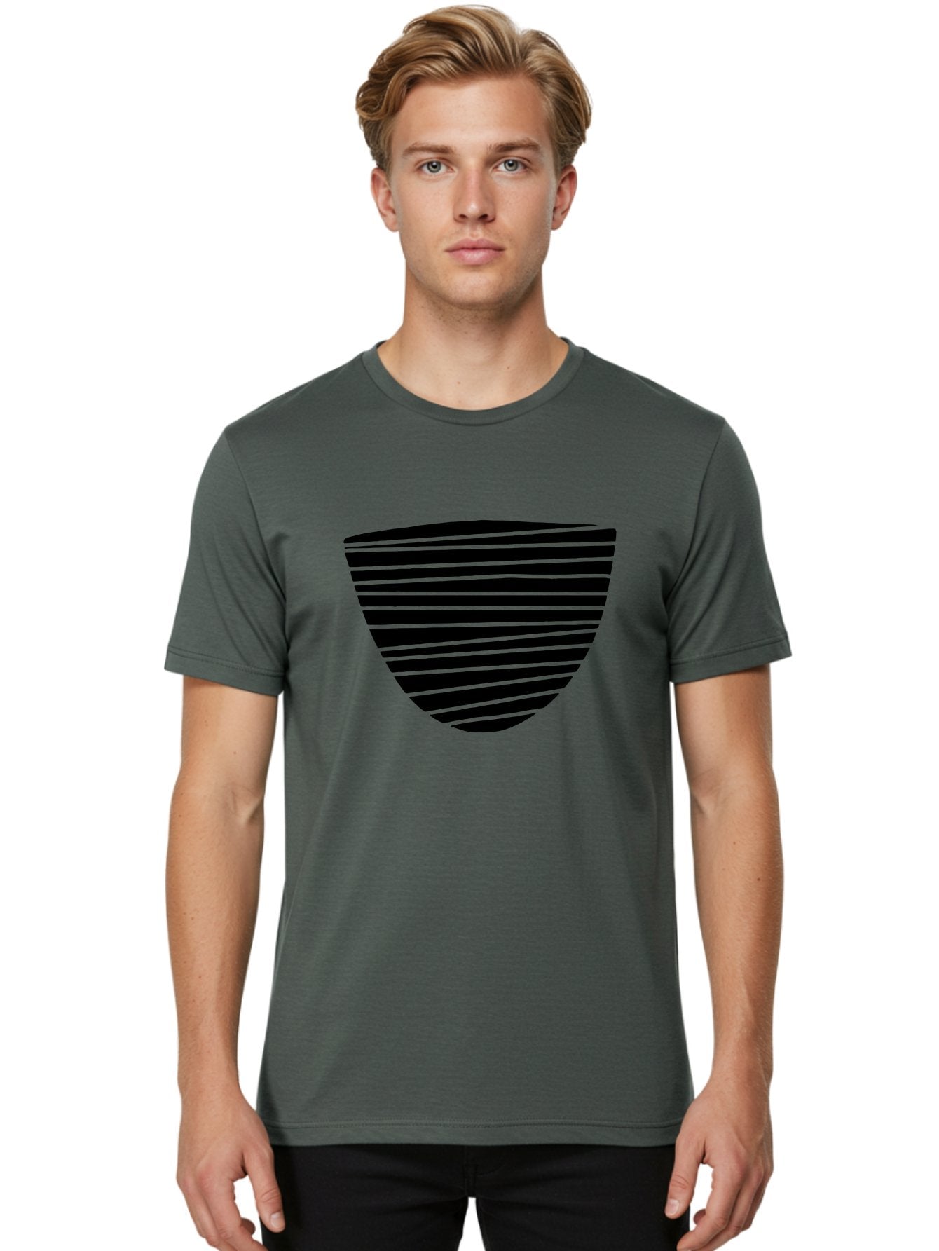 Shield-Icon Men'S Graphic Tee, 100% Cotton, Comfortable Casual Summer Wear, Machine Washable, Shield Icon, Black And Green Stripes, Modern Design, Graphic Element, Security Symbol, Protection Logo, Striped Pattern, Simple Shape -  Aaa485 22
