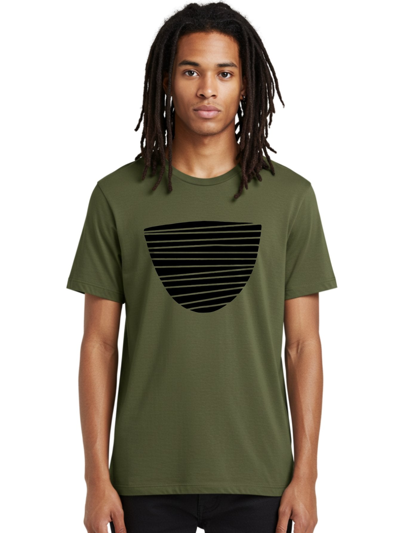 Shield-Icon Men'S Graphic Tee, 100% Cotton, Comfortable Casual Summer Wear, Machine Washable, Shield Icon, Black And Green Stripes, Modern Design, Graphic Element, Security Symbol, Protection Logo, Striped Pattern, Simple Shape -  Aaa485 8