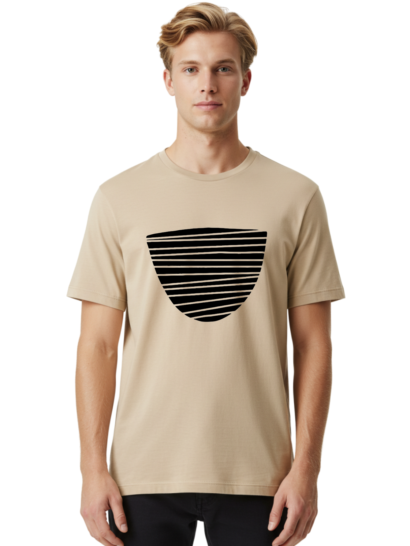 Shield-Icon Men'S Graphic Tee, 100% Cotton, Comfortable Casual Summer Wear, Machine Washable, Shield Icon, Black And Green Stripes, Modern Design, Graphic Element, Security Symbol, Protection Logo, Striped Pattern, Simple Shape -  Aaa485 28