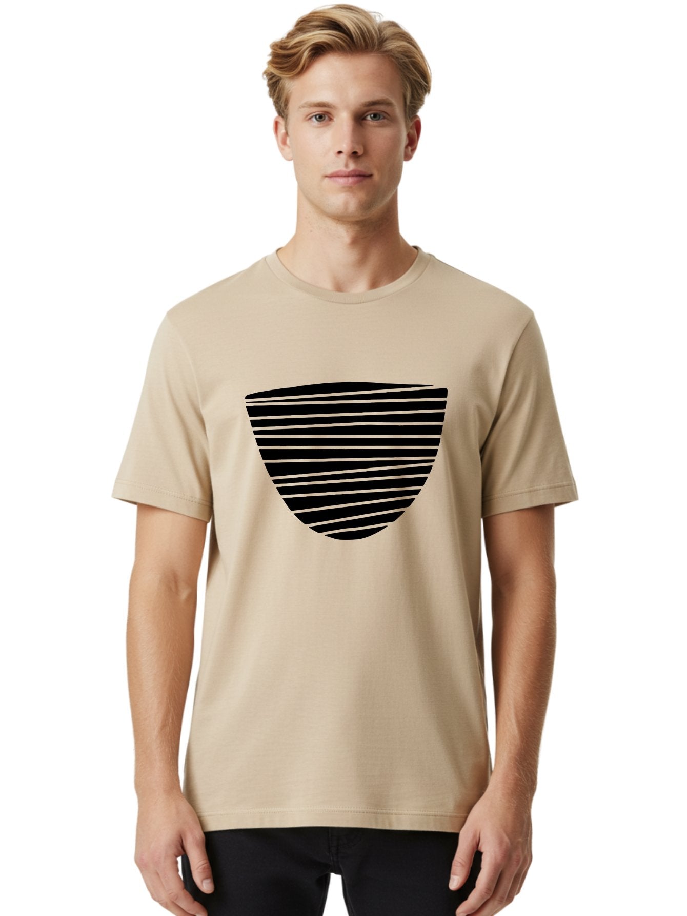 Shield-Icon Men'S Graphic Tee, 100% Cotton, Comfortable Casual Summer Wear, Machine Washable, Shield Icon, Black And Green Stripes, Modern Design, Graphic Element, Security Symbol, Protection Logo, Striped Pattern, Simple Shape -  Aaa485 26