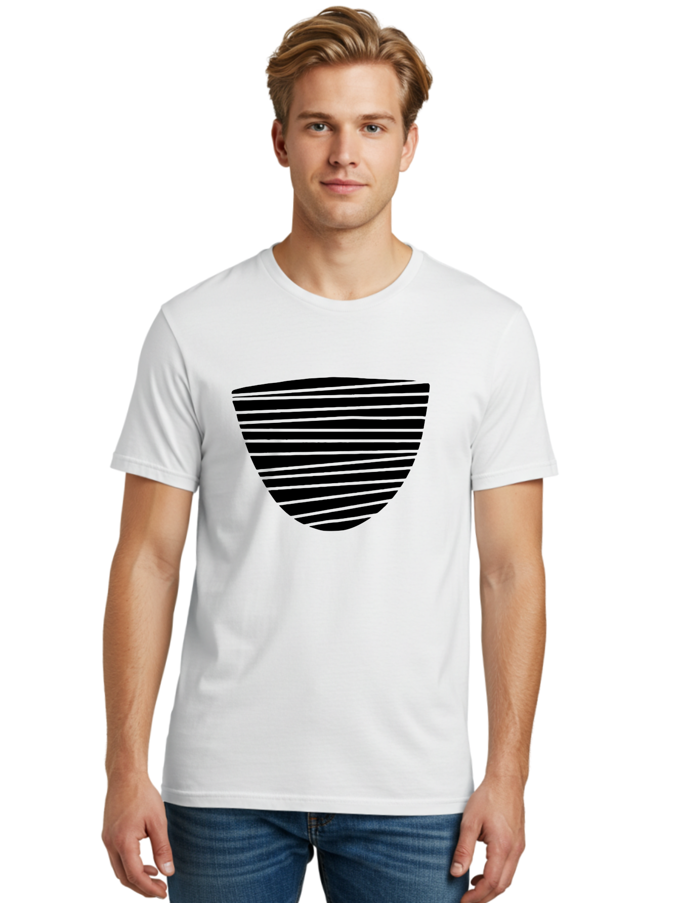 Shield-Icon Men'S Graphic Tee, 100% Cotton, Comfortable Casual Summer Wear, Machine Washable, Shield Icon, Black And Green Stripes, Modern Design, Graphic Element, Security Symbol, Protection Logo, Striped Pattern, Simple Shape -  Aaa485 30