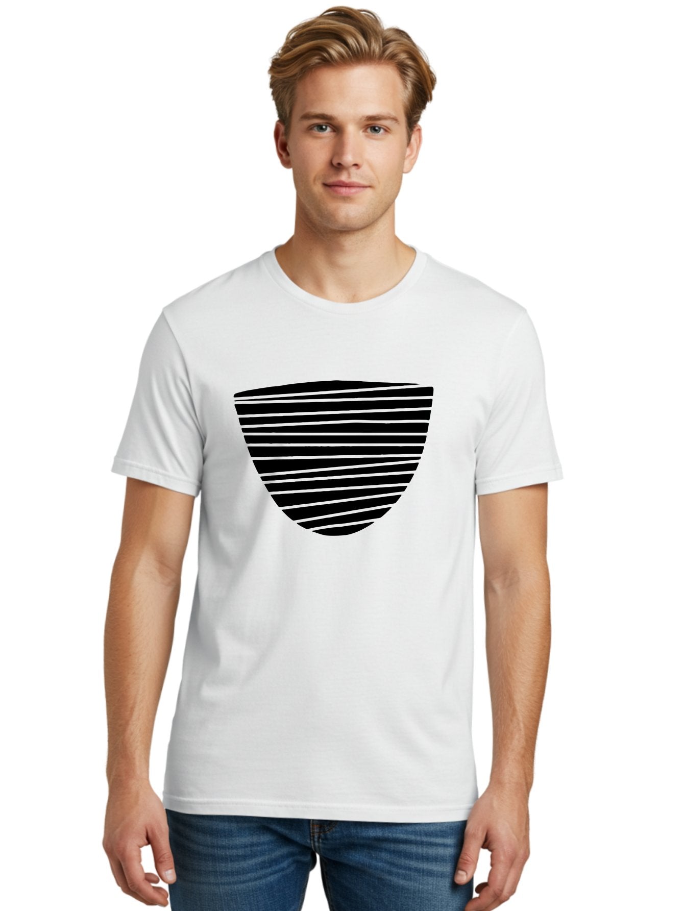 Shield-Icon Men'S Graphic Tee, 100% Cotton, Comfortable Casual Summer Wear, Machine Washable, Shield Icon, Black And Green Stripes, Modern Design, Graphic Element, Security Symbol, Protection Logo, Striped Pattern, Simple Shape -  Aaa485 18