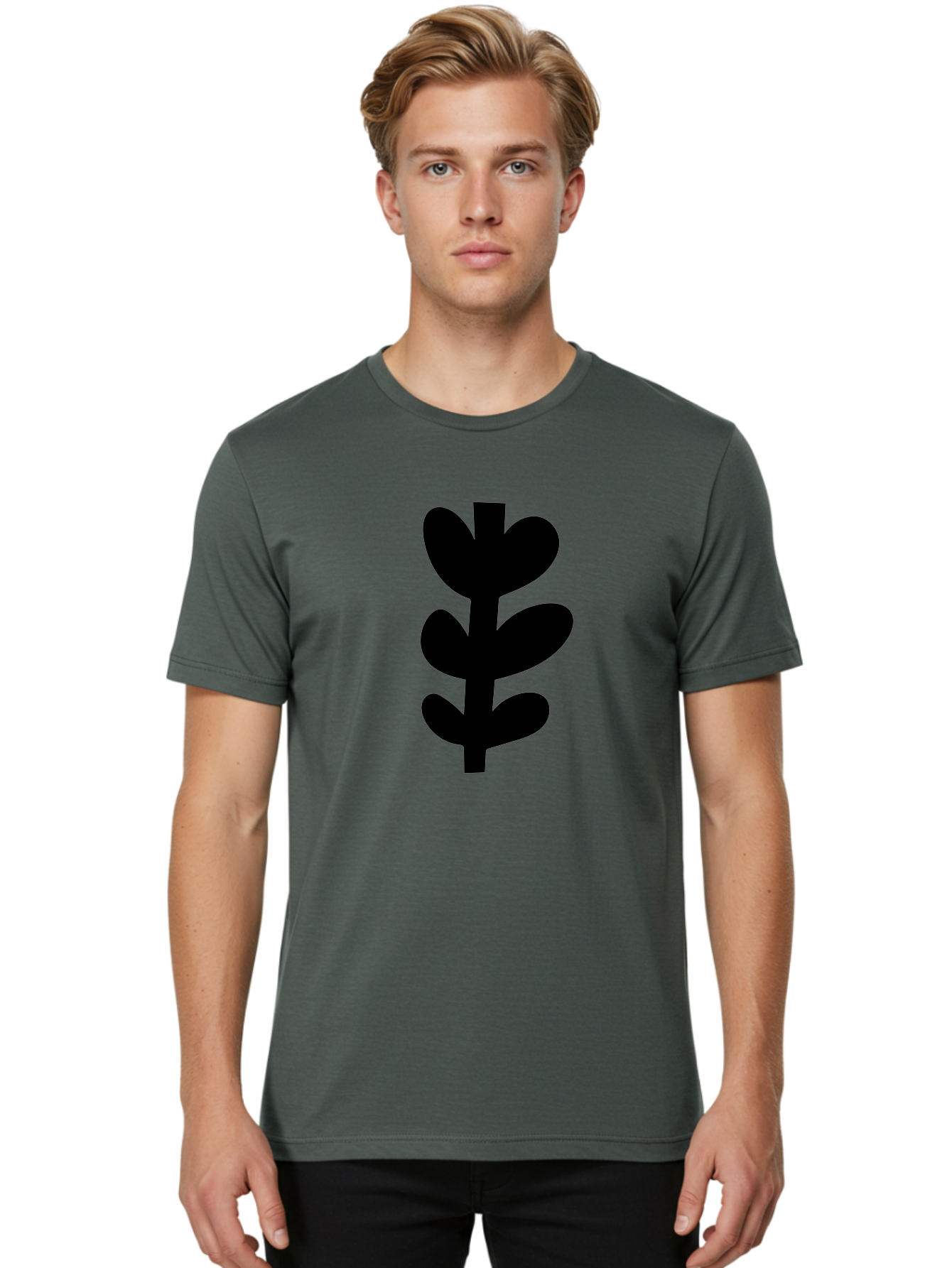 Silhouette-Of-Wheat-Or-Barley Men'S Graphic Tee, 100% Cotton, Comfortable Casual Summer Wear, Machine Washable, Black Plant Silhouette, Simple Design, Minimalist Art, Nature-Inspired Graphic, Leafy Stem, Botanical Icon, Modern Illustration -  Aaa488 4