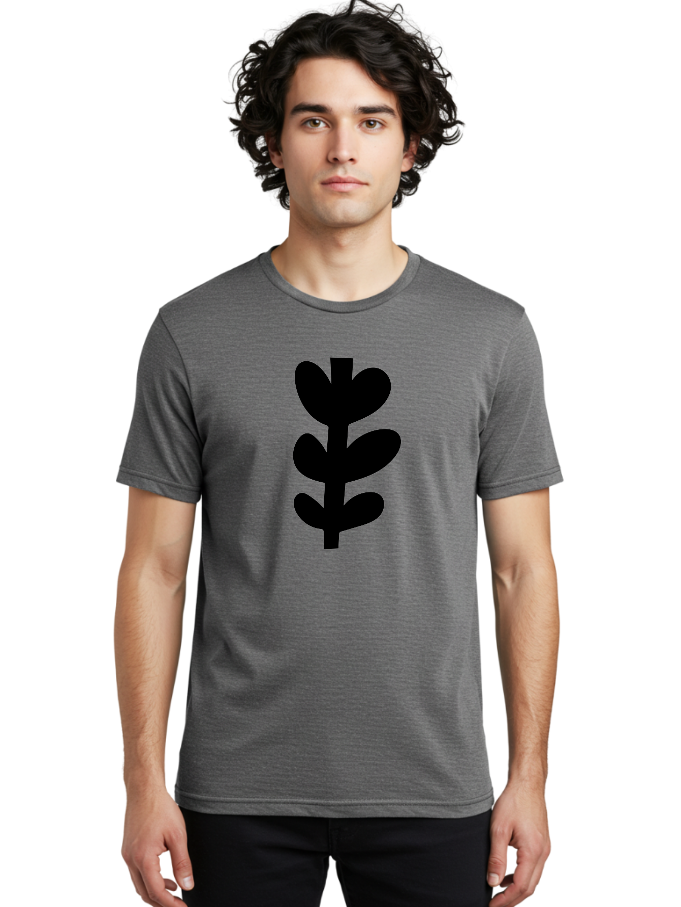 Silhouette-Of-Wheat-Or-Barley Men'S Graphic Tee, 100% Cotton, Comfortable Casual Summer Wear, Machine Washable, Black Plant Silhouette, Simple Design, Minimalist Art, Nature-Inspired Graphic, Leafy Stem, Botanical Icon, Modern Illustration -  Aaa488 10