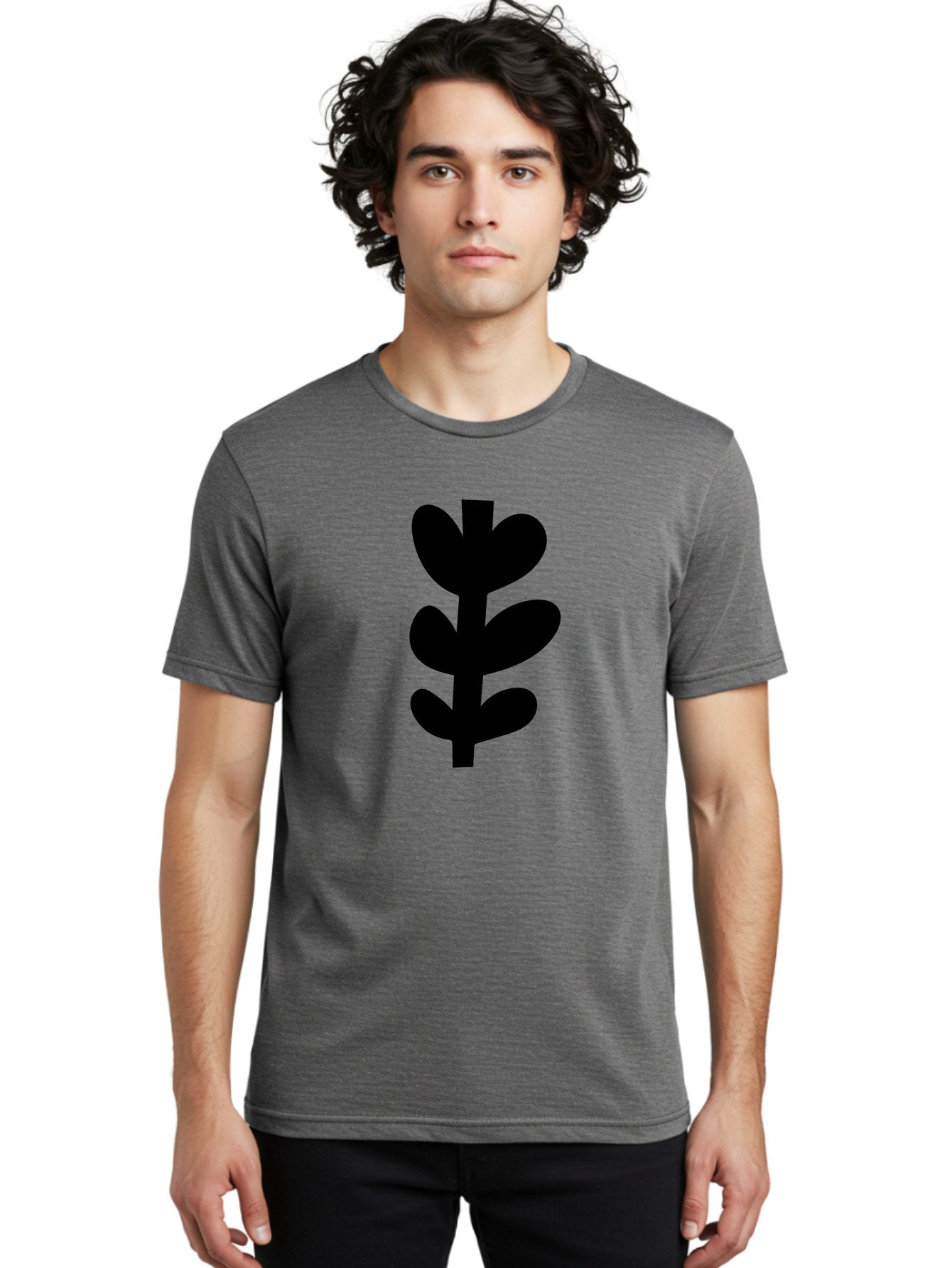Silhouette-Of-Wheat-Or-Barley Men'S Graphic Tee, 100% Cotton, Comfortable Casual Summer Wear, Machine Washable, Black Plant Silhouette, Simple Design, Minimalist Art, Nature-Inspired Graphic, Leafy Stem, Botanical Icon, Modern Illustration -  Aaa488