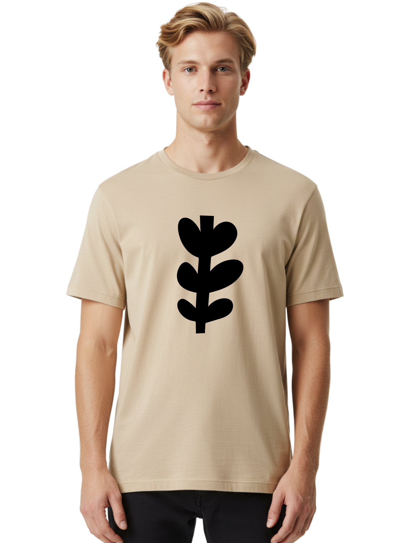 Silhouette-Of-Wheat-Or-Barley Men'S Graphic Tee, 100% Cotton, Comfortable Casual Summer Wear, Machine Washable, Black Plant Silhouette, Simple Design, Minimalist Art, Nature-Inspired Graphic, Leafy Stem, Botanical Icon, Modern Illustration -  Aaa488 28