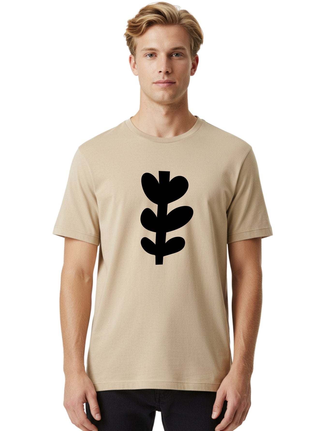 Silhouette-Of-Wheat-Or-Barley Men'S Graphic Tee, 100% Cotton, Comfortable Casual Summer Wear, Machine Washable, Black Plant Silhouette, Simple Design, Minimalist Art, Nature-Inspired Graphic, Leafy Stem, Botanical Icon, Modern Illustration -  Aaa488 20
