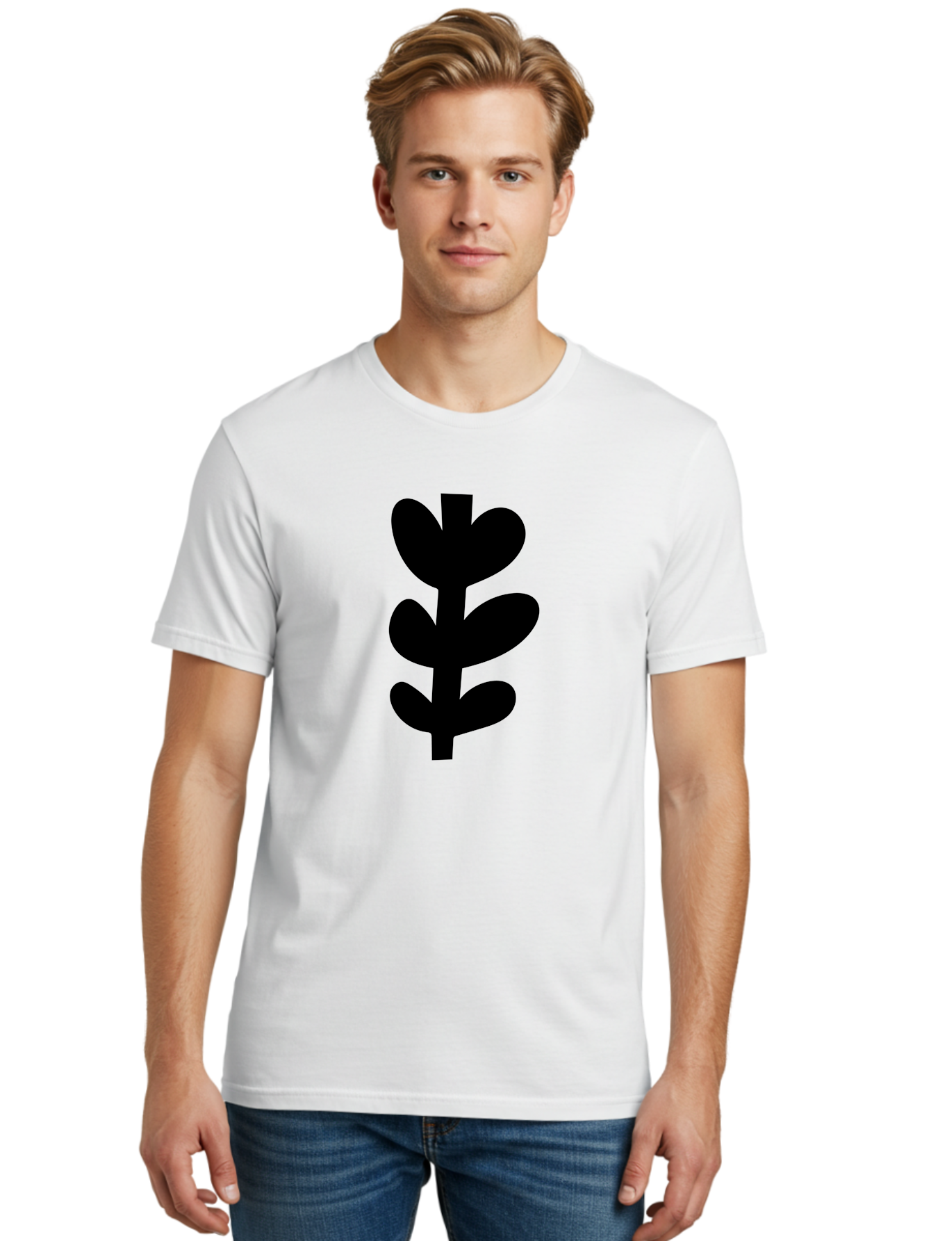 Silhouette-Of-Wheat-Or-Barley Men'S Graphic Tee, 100% Cotton, Comfortable Casual Summer Wear, Machine Washable, Black Plant Silhouette, Simple Design, Minimalist Art, Nature-Inspired Graphic, Leafy Stem, Botanical Icon, Modern Illustration -  Aaa488 30