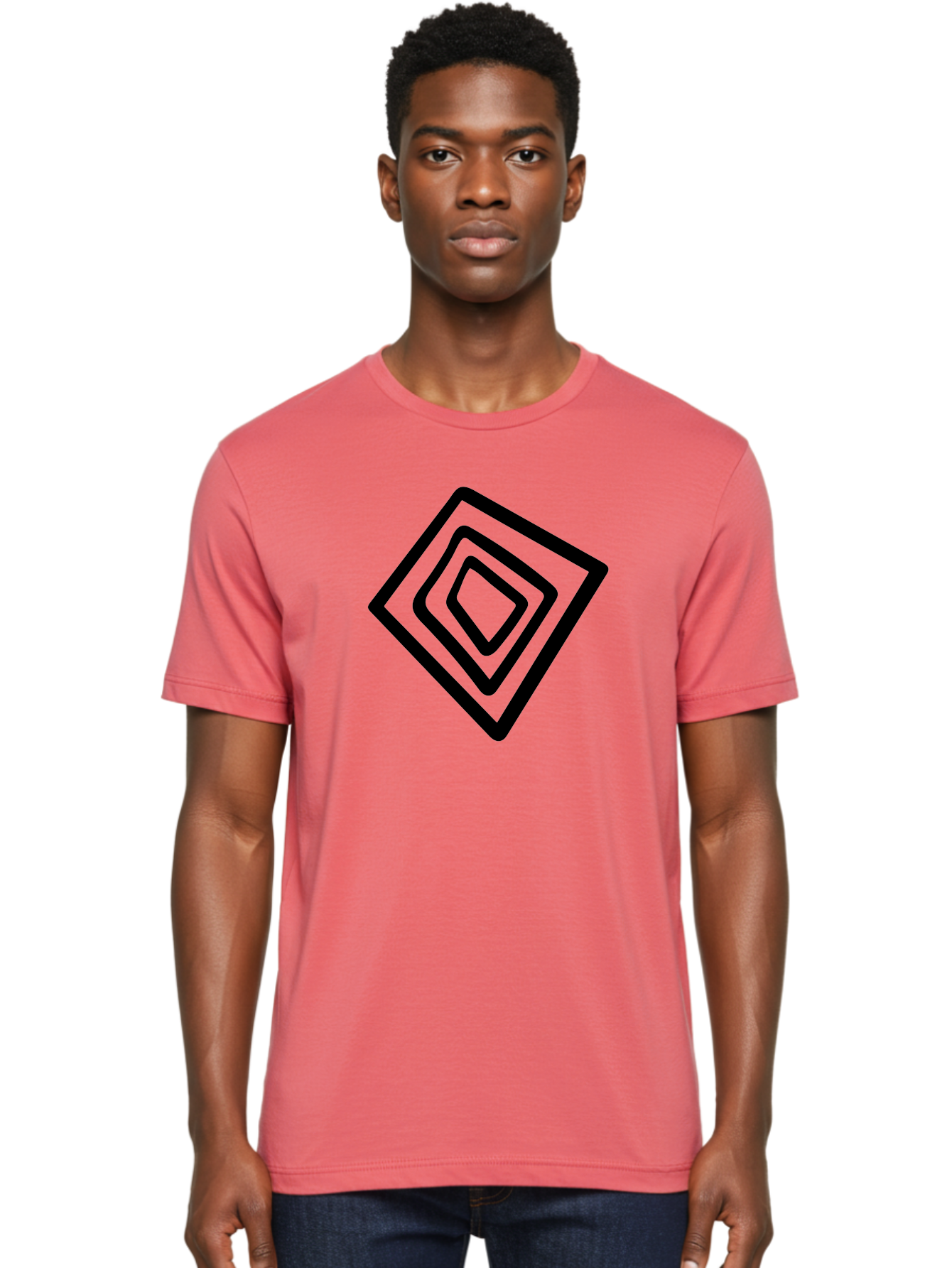Stacked-Diamonds Men'S Graphic Tee, 100% Cotton, Comfortable Casual Summer Wear, Machine Washable, Concentric Diamond Shapes, Layered Design, Minimalist Art, Black And Green, Geometric Pattern, Modern Aesthetic, Simple Graphics -  Aaa492 6