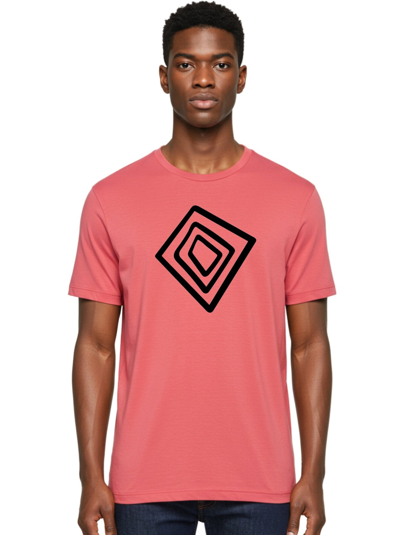 Stacked-Diamonds Men'S Graphic Tee, 100% Cotton, Comfortable Casual Summer Wear, Machine Washable, Concentric Diamond Shapes, Layered Design, Minimalist Art, Black And Green, Geometric Pattern, Modern Aesthetic, Simple Graphics -  Aaa492 24