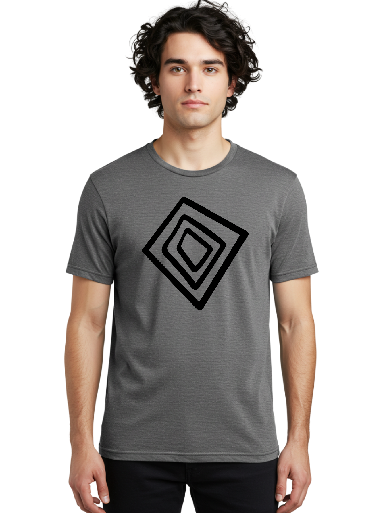 Stacked-Diamonds Men'S Graphic Tee, 100% Cotton, Comfortable Casual Summer Wear, Machine Washable, Concentric Diamond Shapes, Layered Design, Minimalist Art, Black And Green, Geometric Pattern, Modern Aesthetic, Simple Graphics -  Aaa492 10