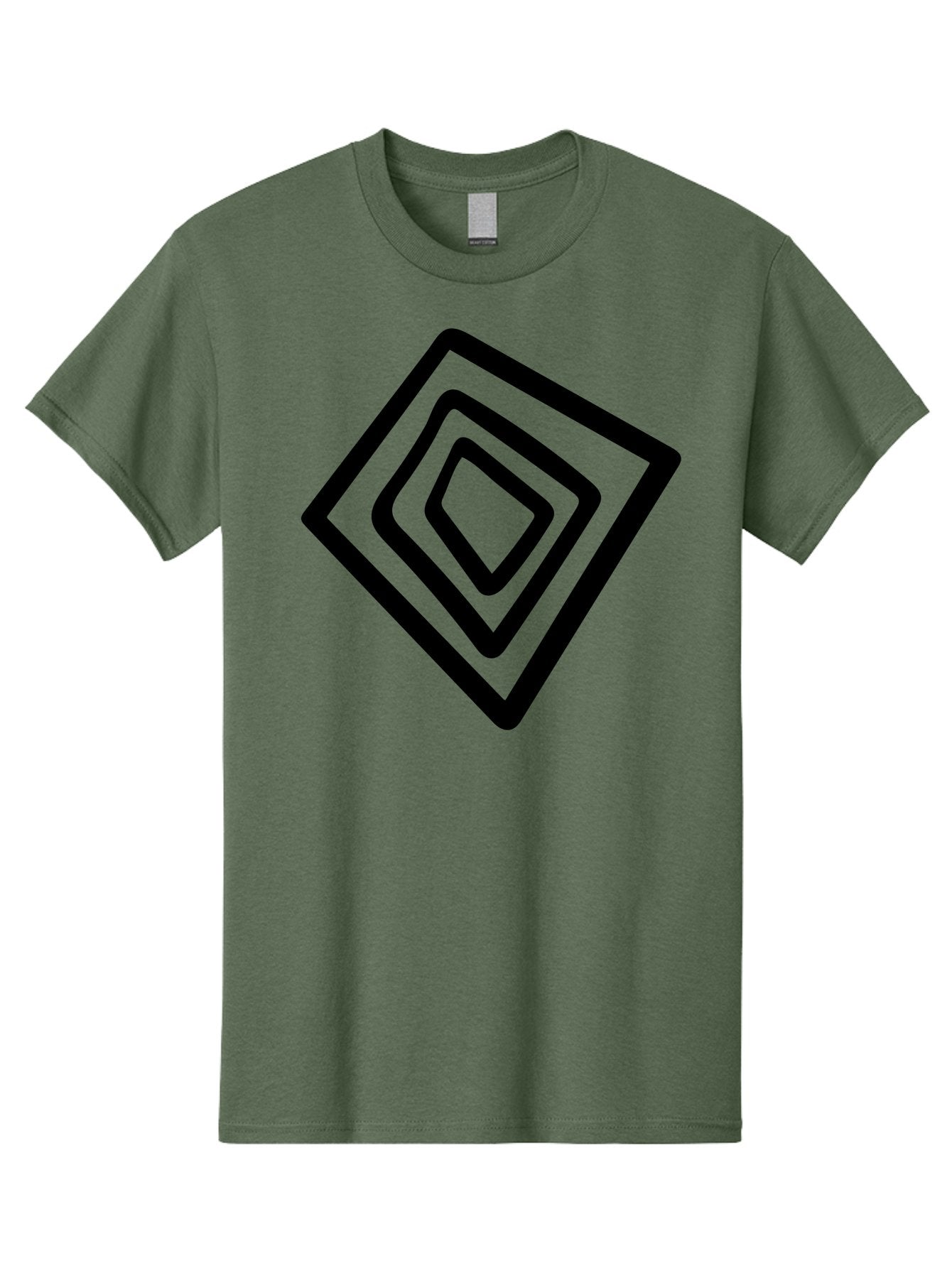 Stacked-Diamonds Men'S Graphic Tee, 100% Cotton, Comfortable Casual Summer Wear, Machine Washable, Concentric Diamond Shapes, Layered Design, Minimalist Art, Black And Green, Geometric Pattern, Modern Aesthetic, Simple Graphics -  Aaa492 5