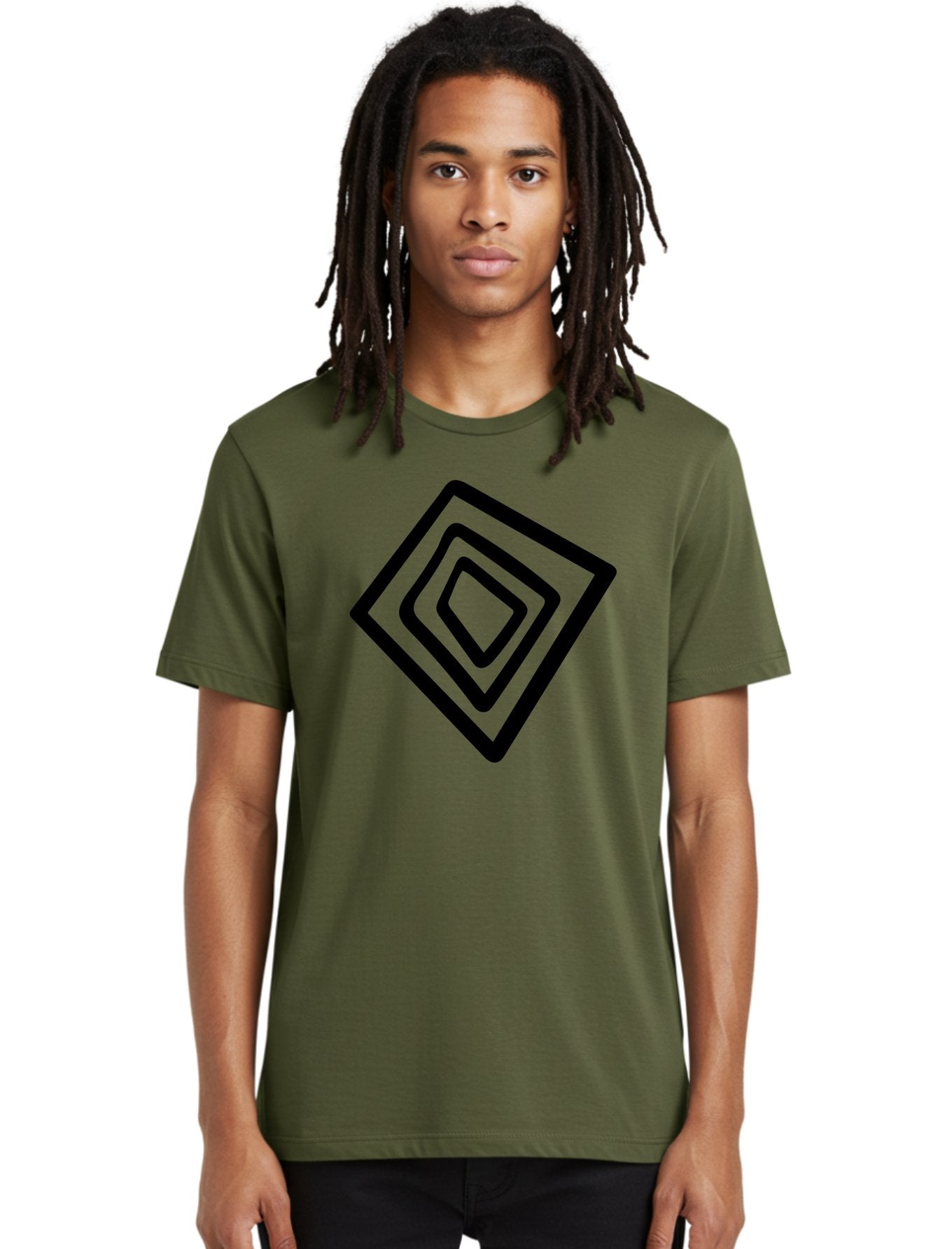 Stacked-Diamonds Men'S Graphic Tee, 100% Cotton, Comfortable Casual Summer Wear, Machine Washable, Concentric Diamond Shapes, Layered Design, Minimalist Art, Black And Green, Geometric Pattern, Modern Aesthetic, Simple Graphics -  Aaa492 6