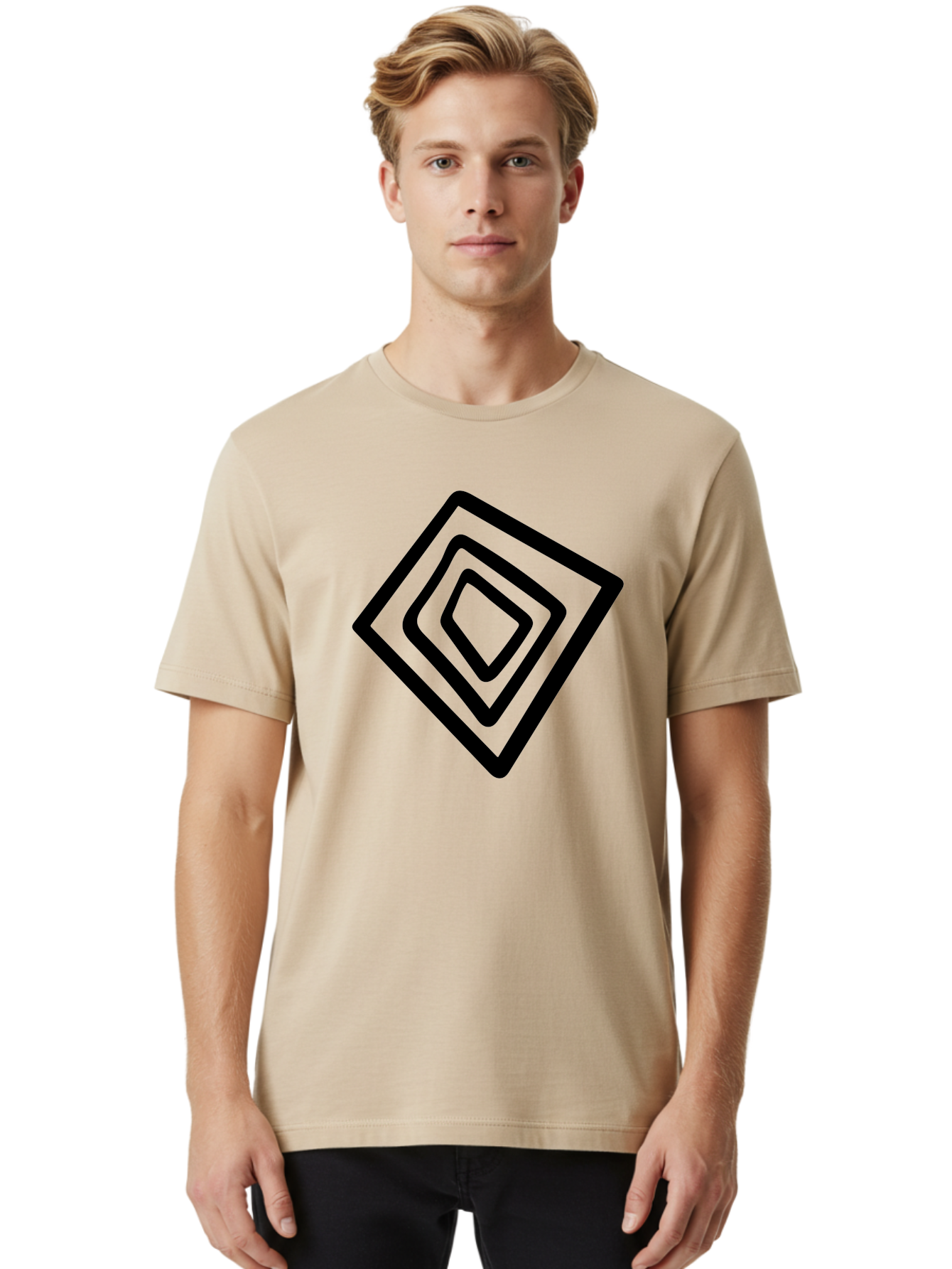 Stacked-Diamonds Men'S Graphic Tee, 100% Cotton, Comfortable Casual Summer Wear, Machine Washable, Concentric Diamond Shapes, Layered Design, Minimalist Art, Black And Green, Geometric Pattern, Modern Aesthetic, Simple Graphics -  Aaa492 28