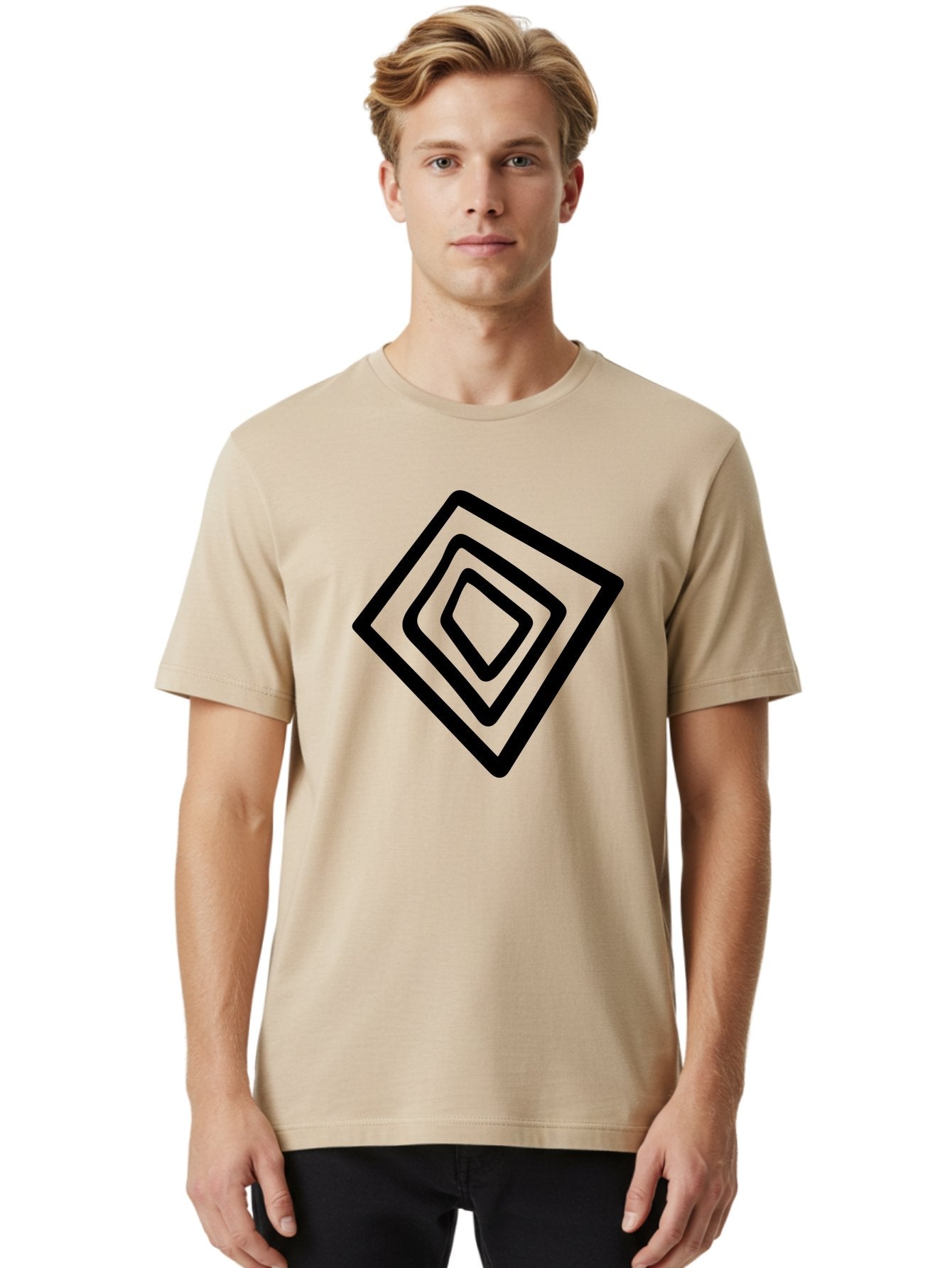 Stacked-Diamonds Men'S Graphic Tee, 100% Cotton, Comfortable Casual Summer Wear, Machine Washable, Concentric Diamond Shapes, Layered Design, Minimalist Art, Black And Green, Geometric Pattern, Modern Aesthetic, Simple Graphics -  Aaa492 4