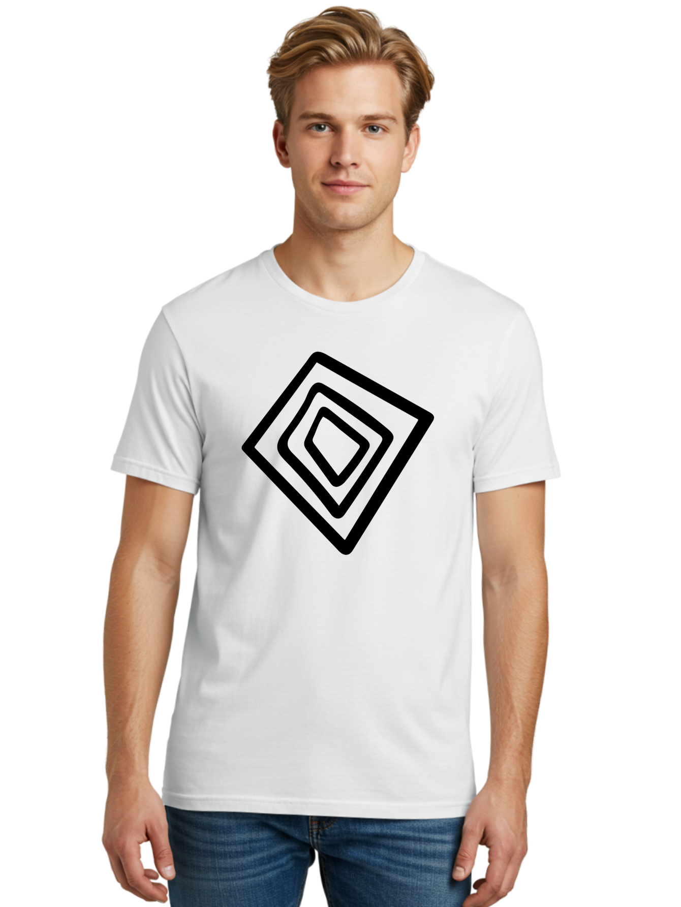 Stacked-Diamonds Men'S Graphic Tee, 100% Cotton, Comfortable Casual Summer Wear, Machine Washable, Concentric Diamond Shapes, Layered Design, Minimalist Art, Black And Green, Geometric Pattern, Modern Aesthetic, Simple Graphics -  Aaa492 30