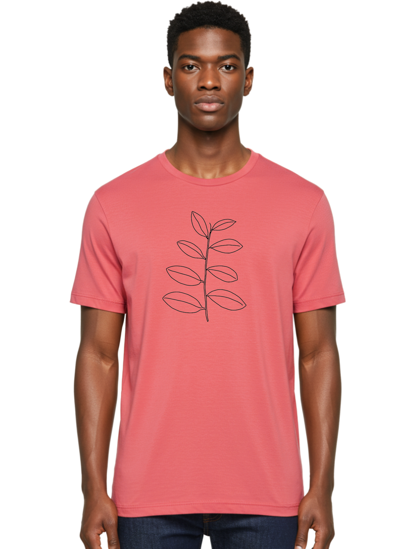 Stem-With-Leaves Men'S Graphic Tee, 100% Cotton, Comfortable Casual Summer Wear, Machine Washable, Simple Line Art, Minimalist Design, Leafy Stem, Botanical Illustration, Natural Elements, Outline Art, Black Lines, Foliage -  Aaa493 6