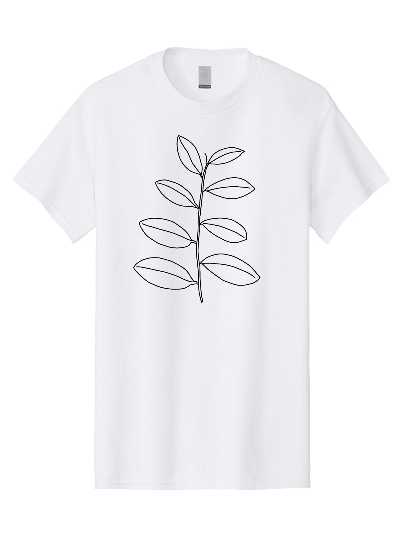 Stem-With-Leaves Men'S Graphic Tee, 100% Cotton, Comfortable Casual Summer Wear, Machine Washable, Simple Line Art, Minimalist Design, Leafy Stem, Botanical Illustration, Natural Elements, Outline Art, Black Lines, Foliage -  Aaa493