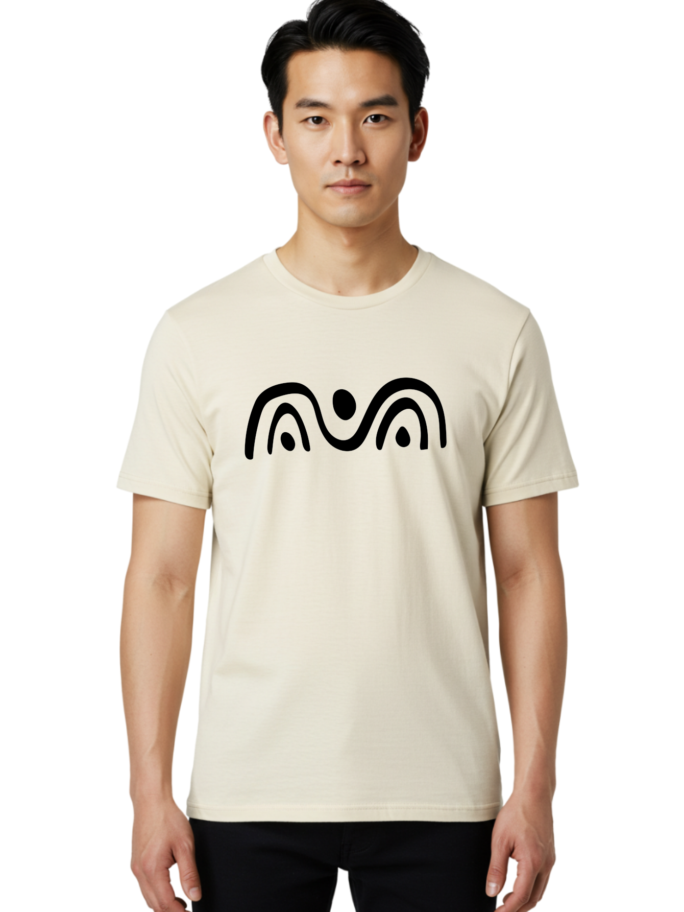 Stylized-Person-Icon Men'S Graphic Tee, 100% Cotton, Comfortable Casual Summer Wear, Machine Washable, Modern Minimalist Design, Abstract Art, Wavy Lines, Simple Shapes, Fluid Curves, Stylized Symbol, Black Silhouette, Graphic Element -  Aaa495 18