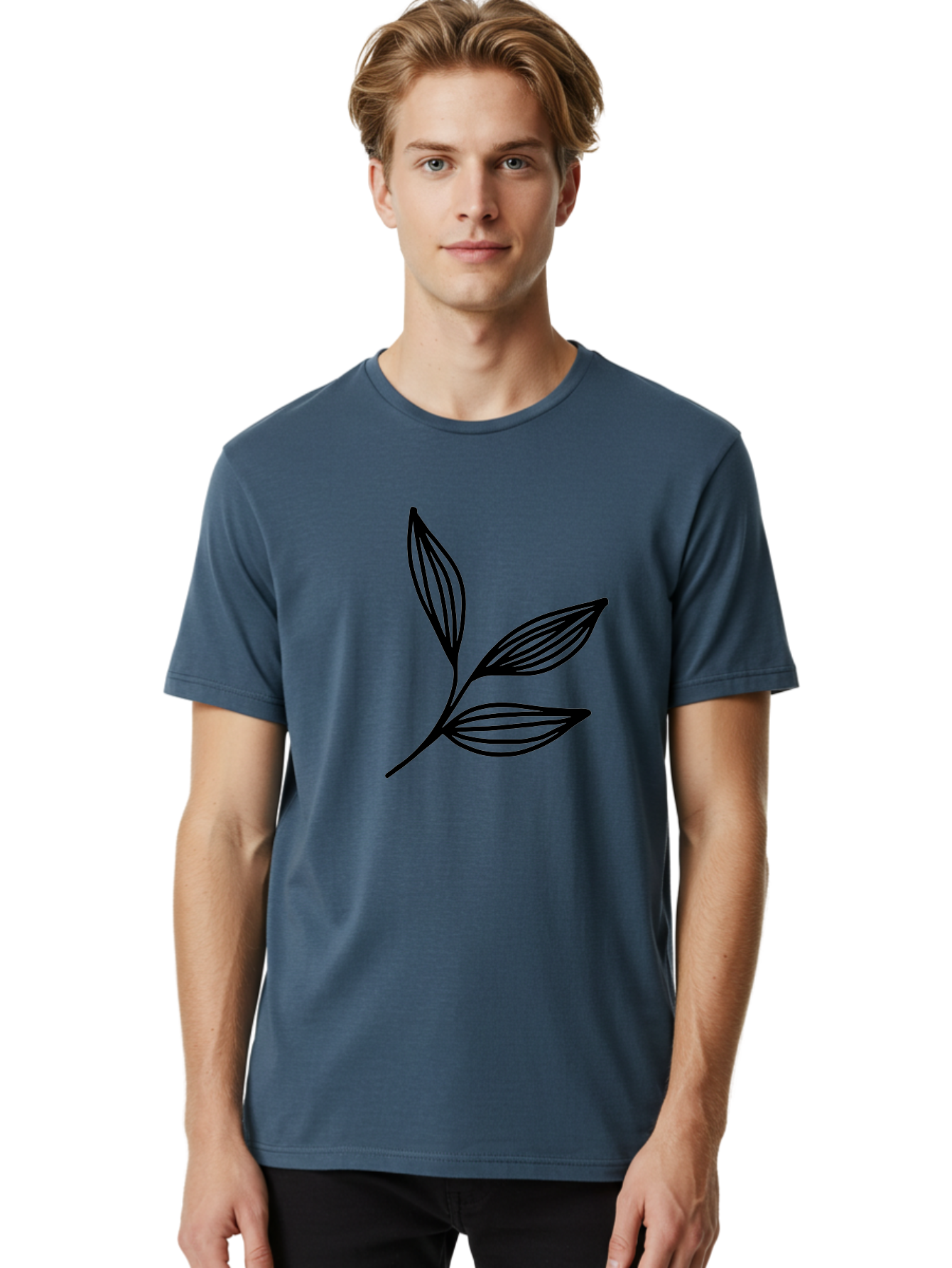 Three-Leaf-Stem Men'S Graphic Tee, 100% Cotton, Comfortable Casual Summer Wear, Machine Washable, Minimalist Leaf Design, Simple Line Art, Botanical Illustration, Three Leaves, Black Outline, Natural Theme, Eco-Friendly, Organic Shape -  Aaa498 12