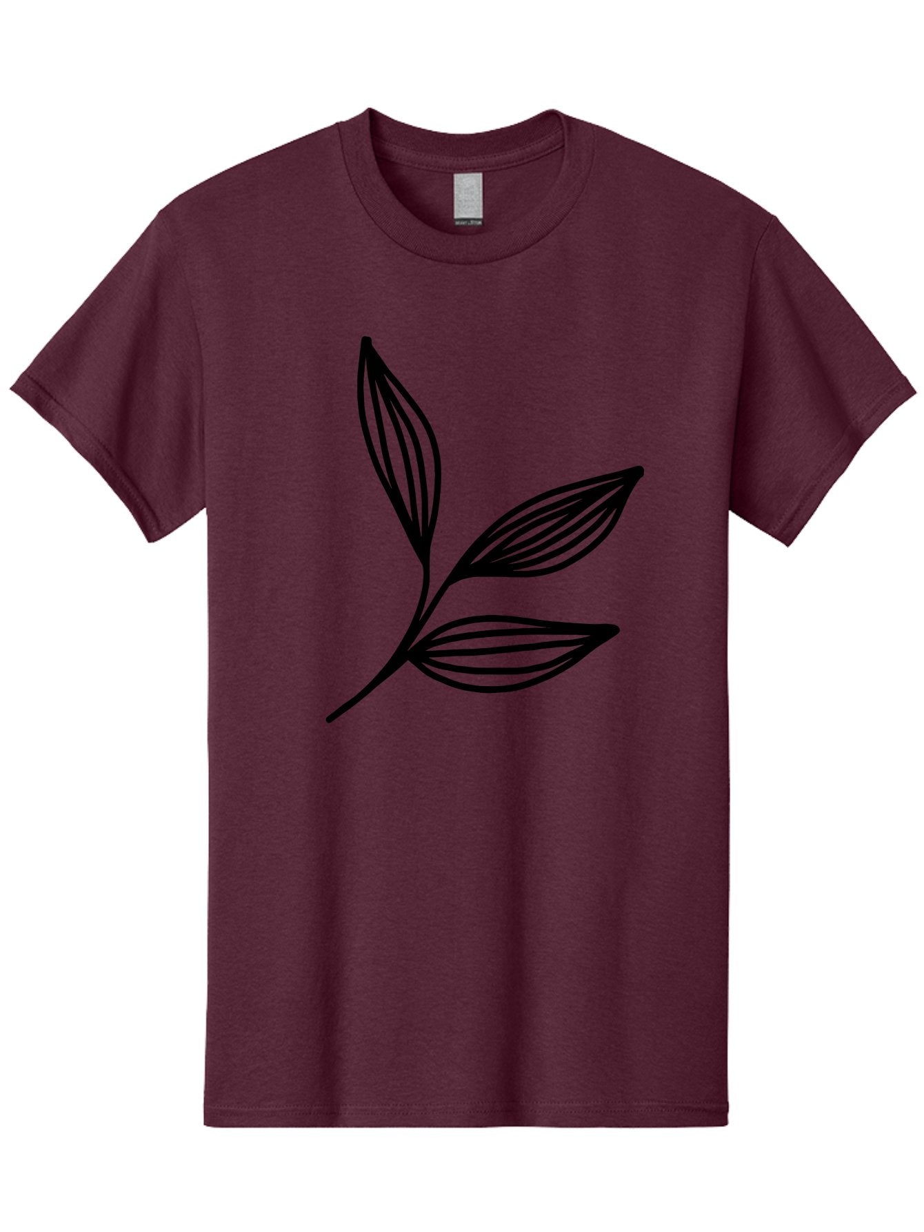 Three-Leaf-Stem Men'S Graphic Tee, 100% Cotton, Comfortable Casual Summer Wear, Machine Washable, Minimalist Leaf Design, Simple Line Art, Botanical Illustration, Three Leaves, Black Outline, Natural Theme, Eco-Friendly, Organic Shape -  Aaa498