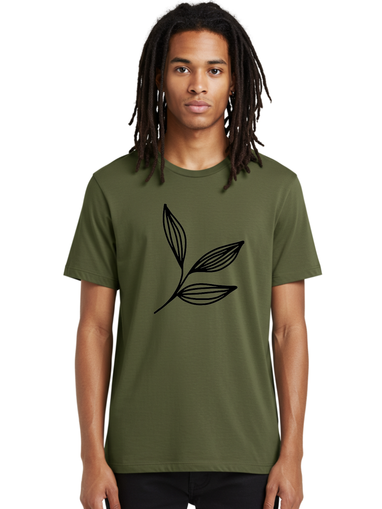 Three-Leaf-Stem Men'S Graphic Tee, 100% Cotton, Comfortable Casual Summer Wear, Machine Washable, Minimalist Leaf Design, Simple Line Art, Botanical Illustration, Three Leaves, Black Outline, Natural Theme, Eco-Friendly, Organic Shape -  Aaa498 16
