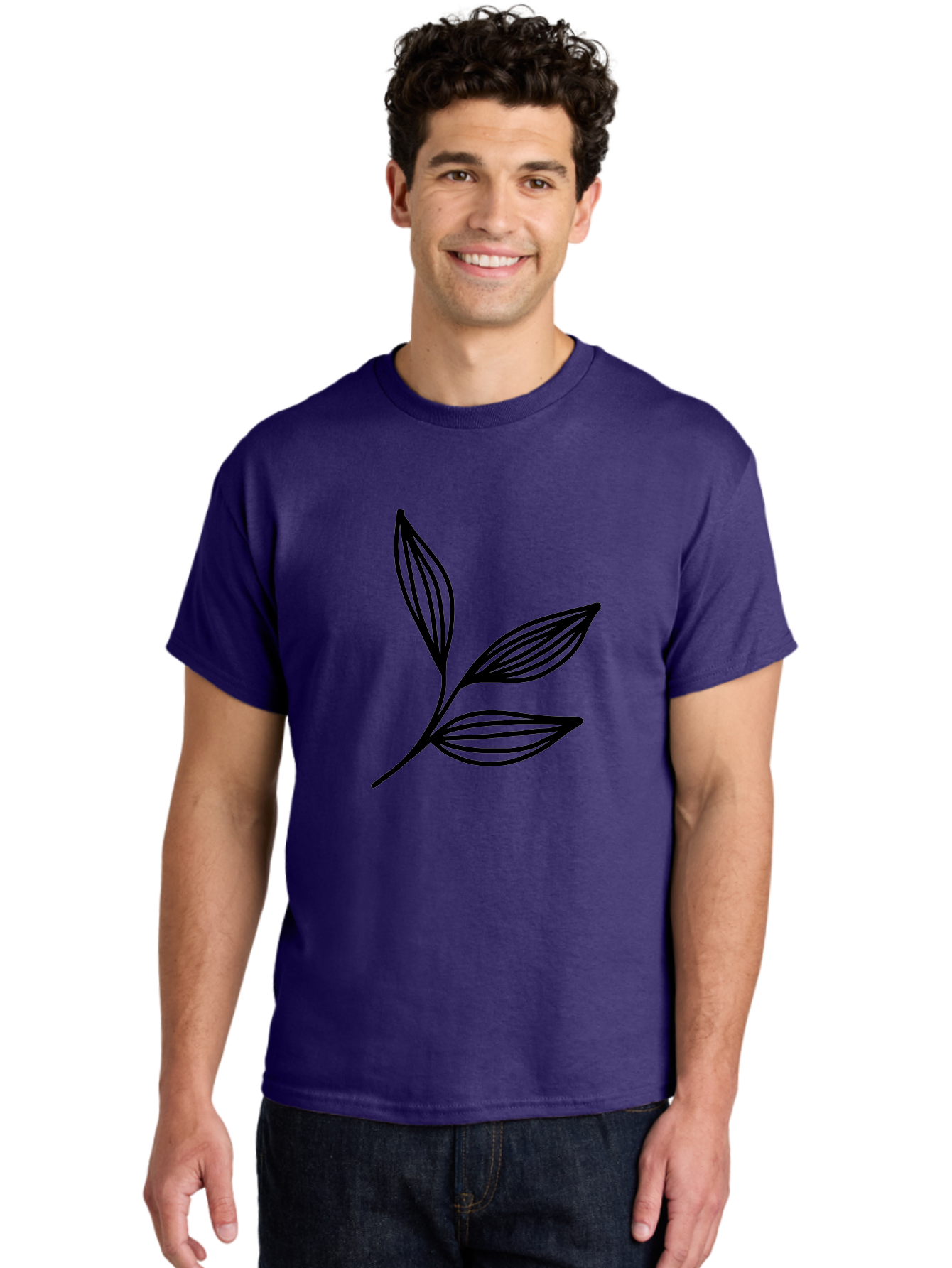 Three-Leaf-Stem Men'S Graphic Tee, 100% Cotton, Comfortable Casual Summer Wear, Machine Washable, Minimalist Leaf Design, Simple Line Art, Botanical Illustration, Three Leaves, Black Outline, Natural Theme, Eco-Friendly, Organic Shape -  Aaa498 22