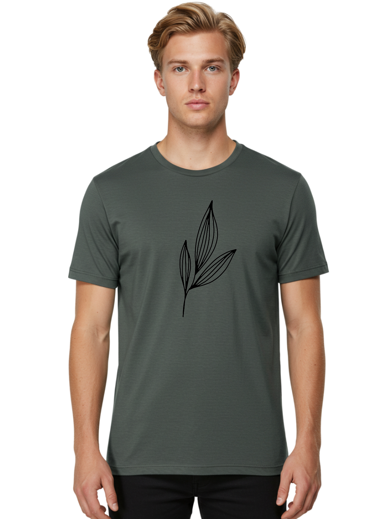 Three-Leaves-1 Men'S Graphic Tee, 100% Cotton, Comfortable Casual Summer Wear, Machine Washable, Simple Leaf Design, Minimalist Leaves, Botanical Illustration, Leaf Outline, Black Lines, Nature-Inspired Graphics, Leaf Pattern -  Aaa499 4