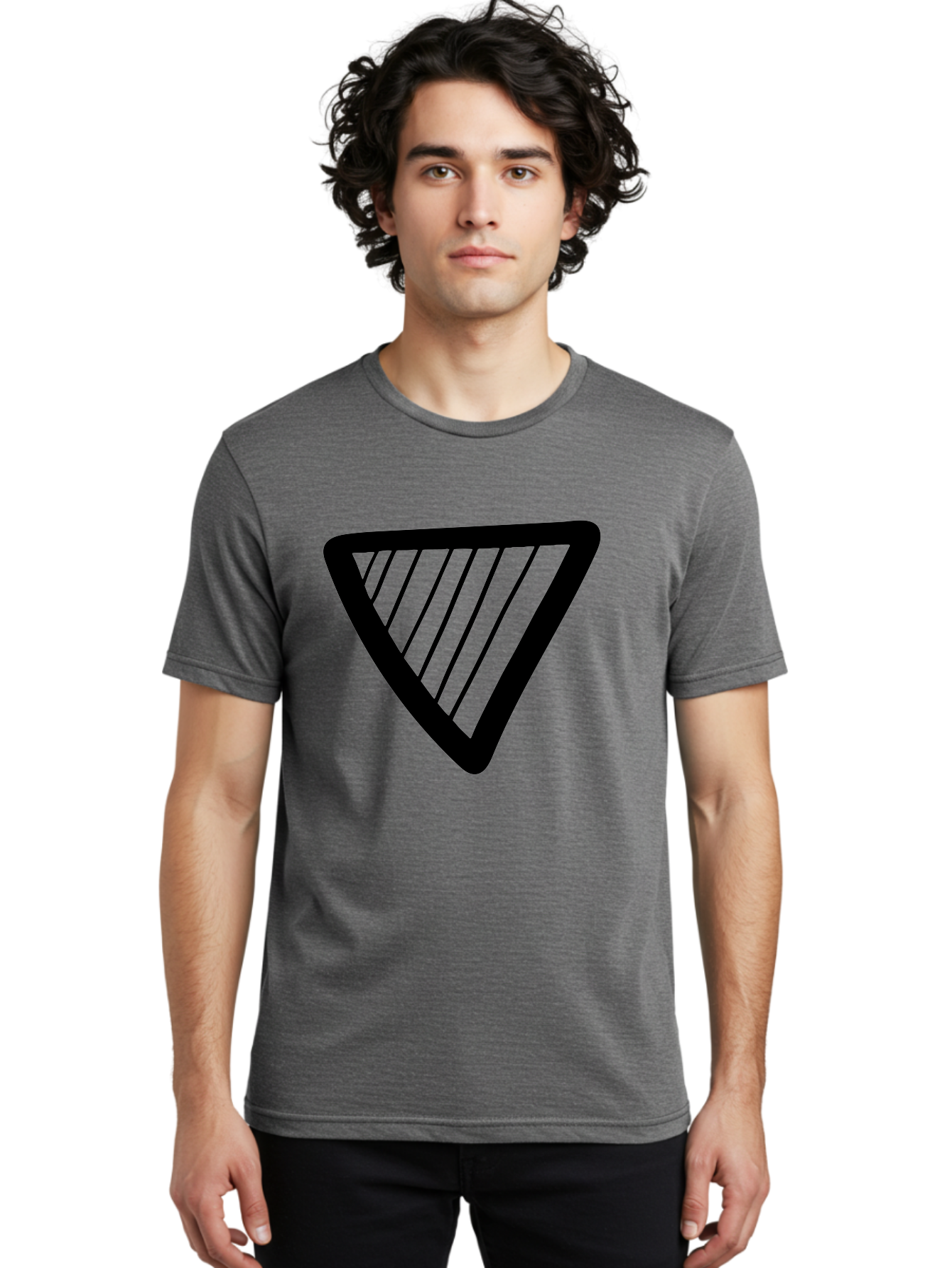Triangle Men'S Graphic Tee, 100% Cotton, Comfortable Casual Summer Wear, Machine Washable, Triangle Shape, Yield Sign, Caution Sign, Black Outline, Warning Symbol, Traffic Sign, Road Safety, Diagonal Lines -  Aaa503 10