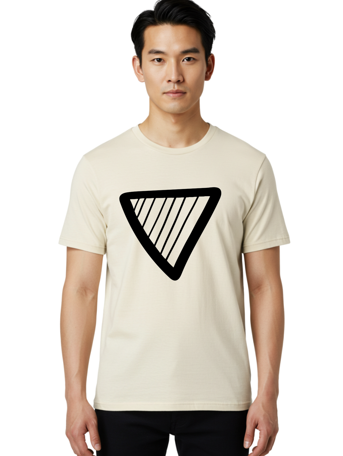 Triangle Men'S Graphic Tee, 100% Cotton, Comfortable Casual Summer Wear, Machine Washable, Triangle Shape, Yield Sign, Caution Sign, Black Outline, Warning Symbol, Traffic Sign, Road Safety, Diagonal Lines -  Aaa503 18