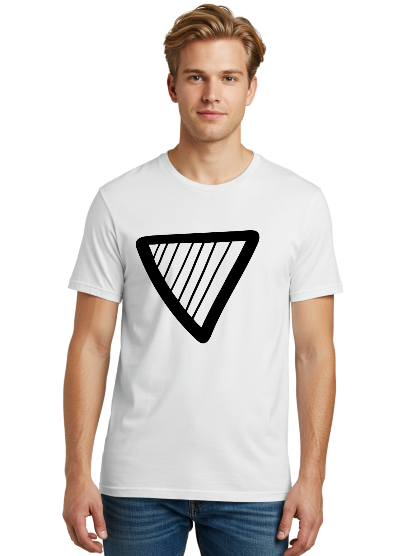 Triangle Men'S Graphic Tee, 100% Cotton, Comfortable Casual Summer Wear, Machine Washable, Triangle Shape, Yield Sign, Caution Sign, Black Outline, Warning Symbol, Traffic Sign, Road Safety, Diagonal Lines -  Aaa503 30