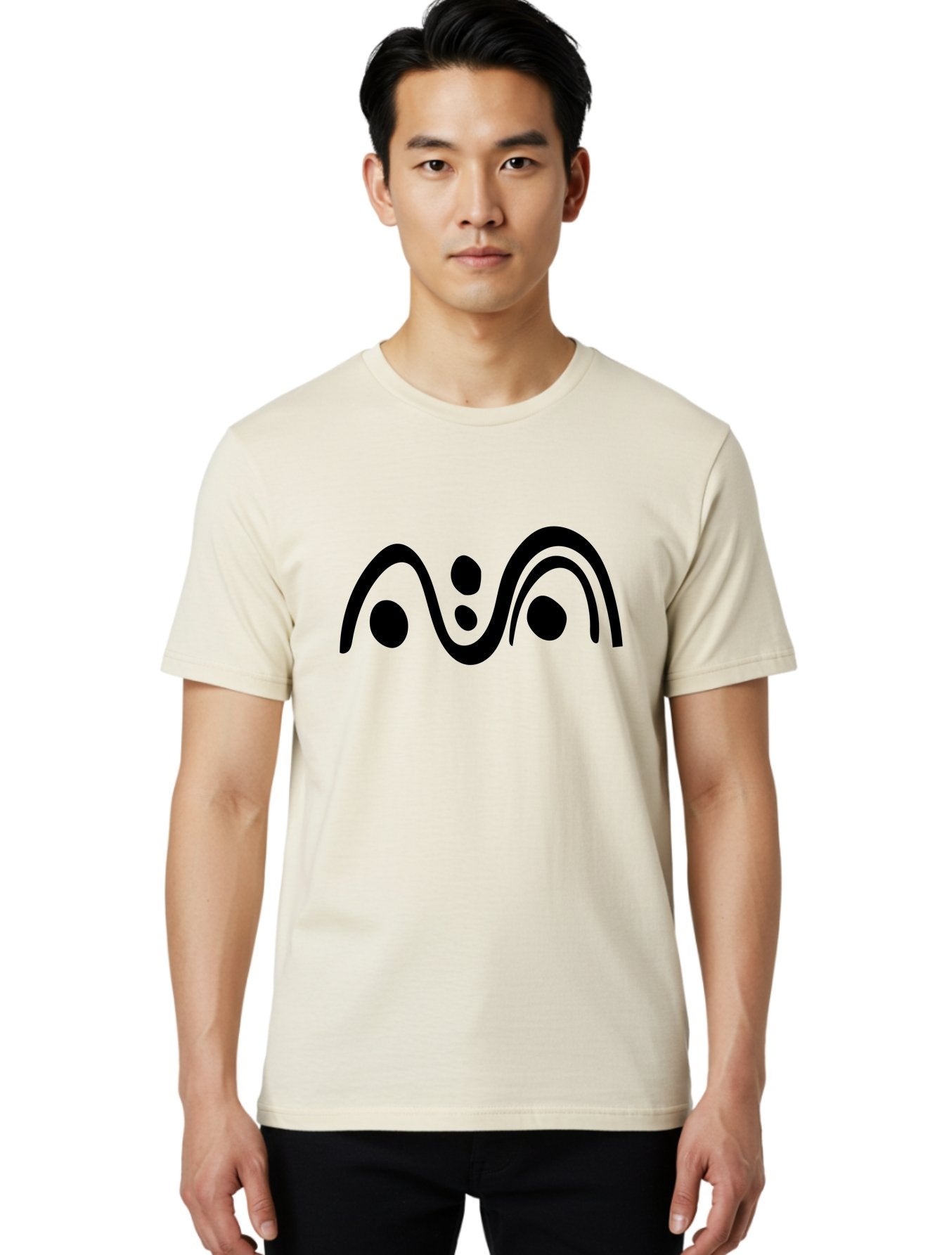 Wavy-Lines-And-Dots Men'S Graphic Tee, 100% Cotton, Comfortable Casual Summer Wear, Machine Washable, Abstract Design, Minimalist Art, Black Silhouettes, Flowing Shapes, Curved Lines, Creative Pattern, Modern Graphic -  Aaa507 10