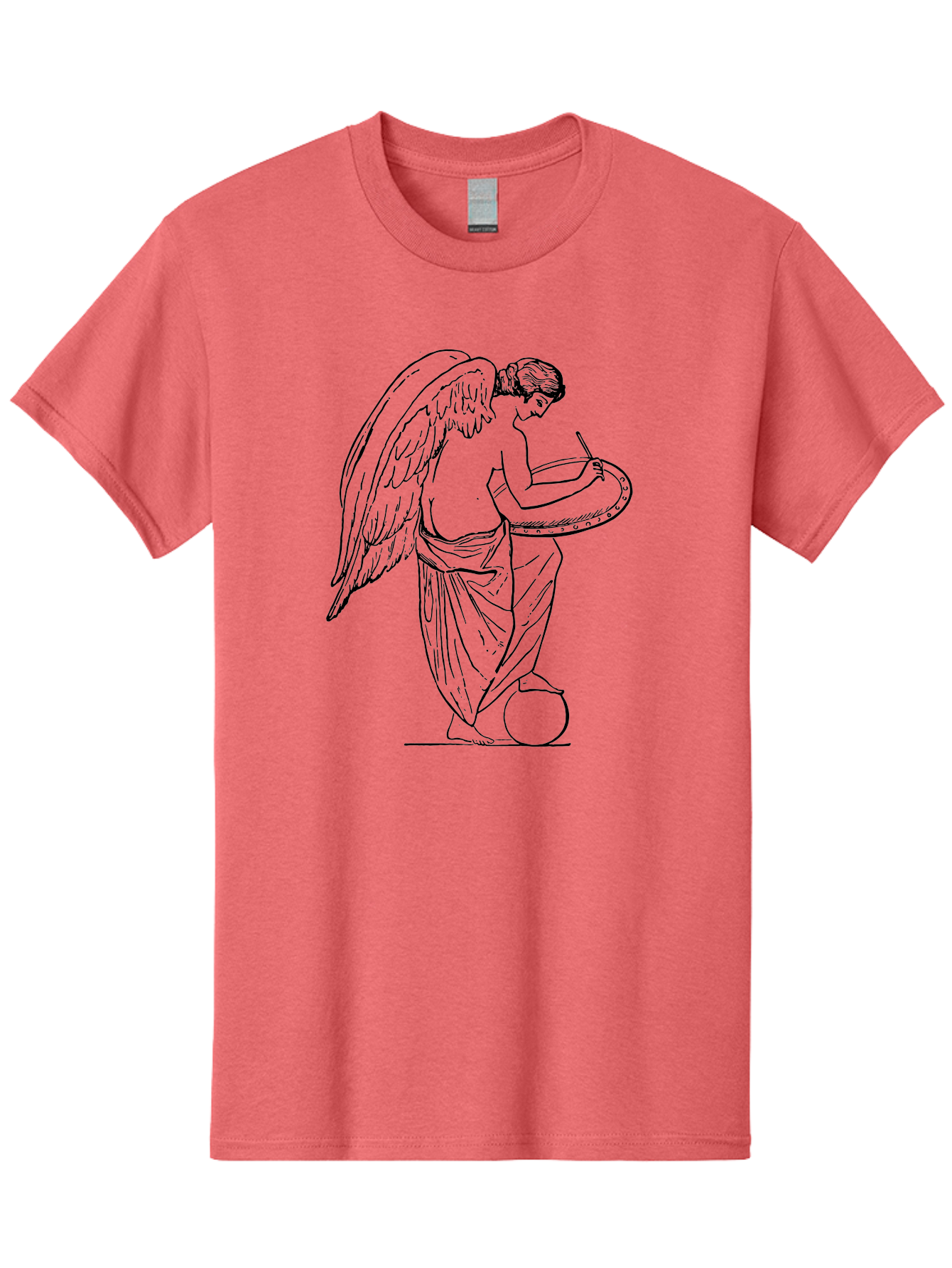 Angel-Playing-Tambourine Men'S Graphic Tee, 100% Cotton, Comfortable Casual Summer Wear, Machine Washable, Angel Playing Drum, Heavenly Music, Divine Art, Classical Illustration, Ethereal Beauty, Artistic Expression, Mythical Being, -  Aaa513 3