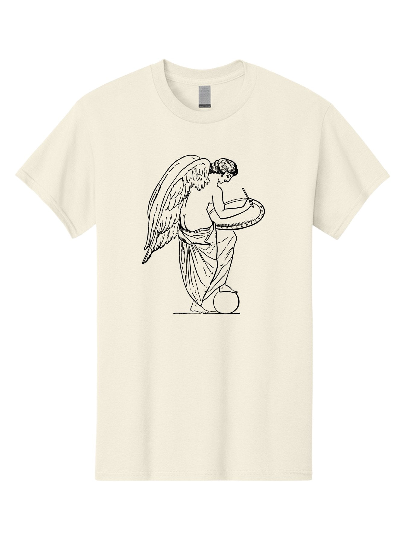 Angel-Playing-Tambourine Men'S Graphic Tee, 100% Cotton, Comfortable Casual Summer Wear, Machine Washable, Angel Playing Drum, Heavenly Music, Divine Art, Classical Illustration, Ethereal Beauty, Artistic Expression, Mythical Being, -  Aaa513