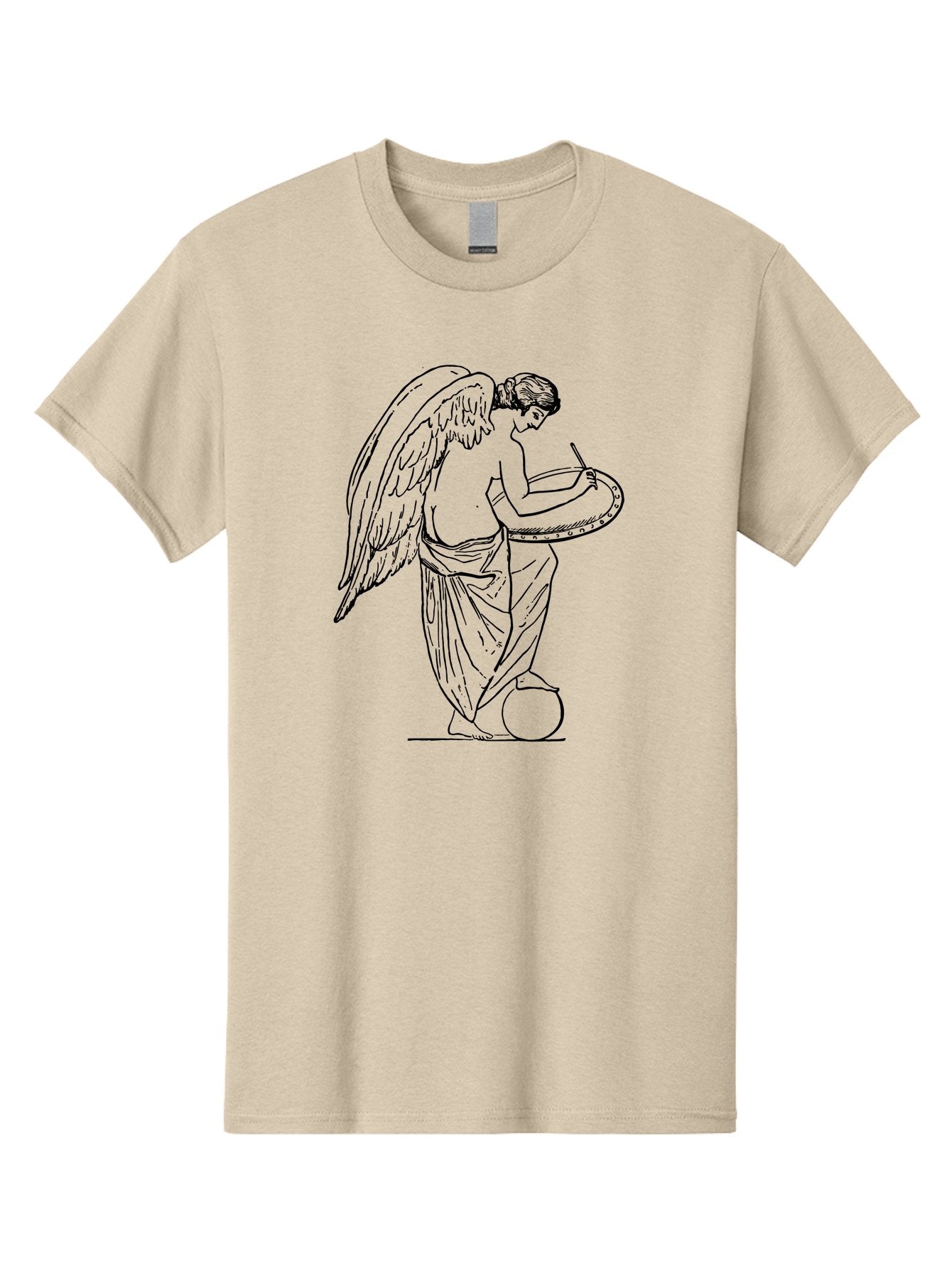 Angel-Playing-Tambourine Men'S Graphic Tee, 100% Cotton, Comfortable Casual Summer Wear, Machine Washable, Angel Playing Drum, Heavenly Music, Divine Art, Classical Illustration, Ethereal Beauty, Artistic Expression, Mythical Being, -  Aaa513 19